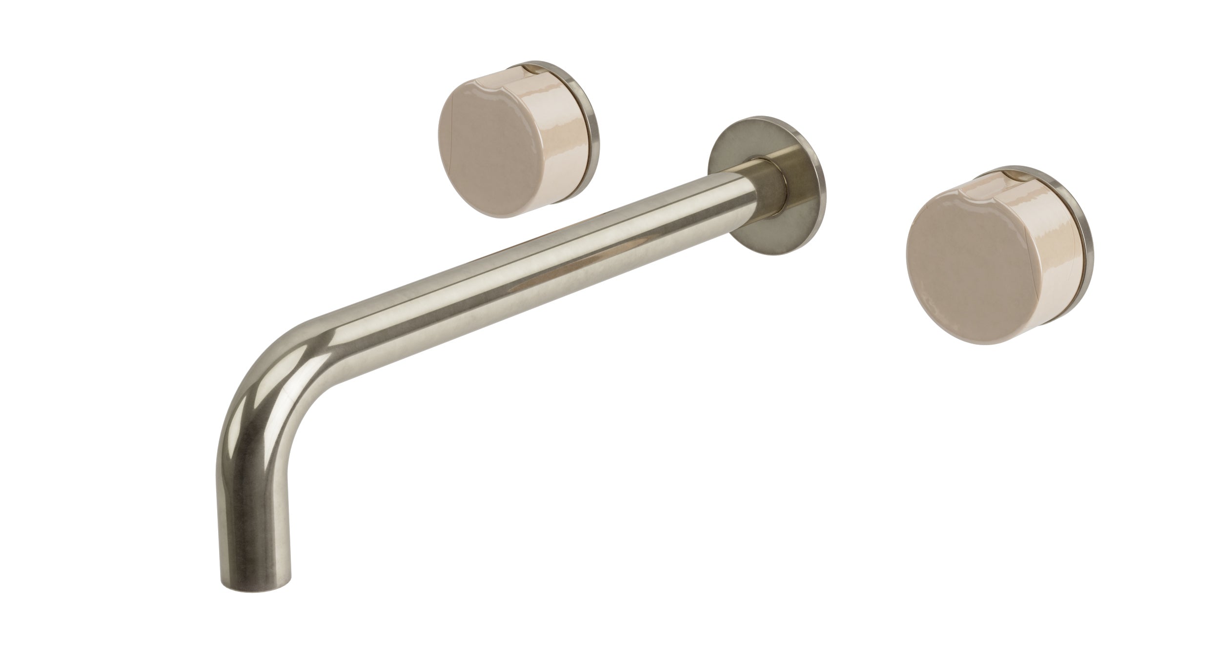 Foundry Two Handle Wall Mount 10" Lavatory Faucet with Groove Ceramic Knob Handles in French Nickel