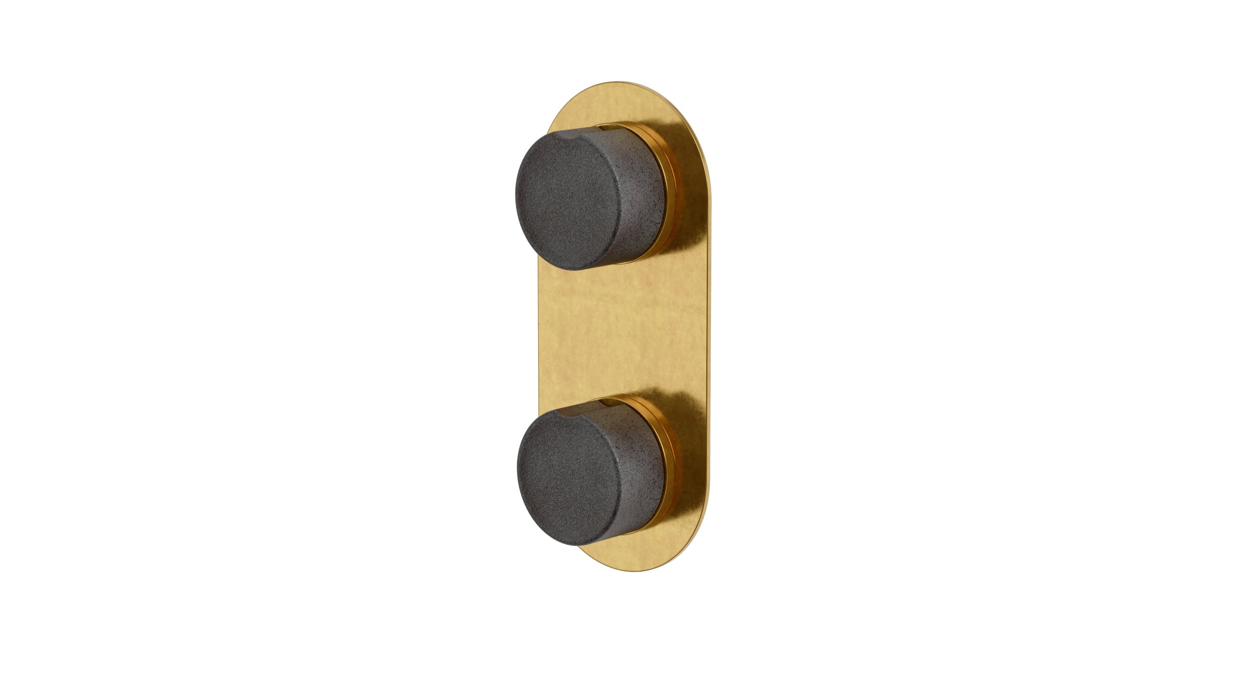 Foundry Two Handle Wall Mount Shower Trim with Groove Ceramic Knob Handles in French Brass