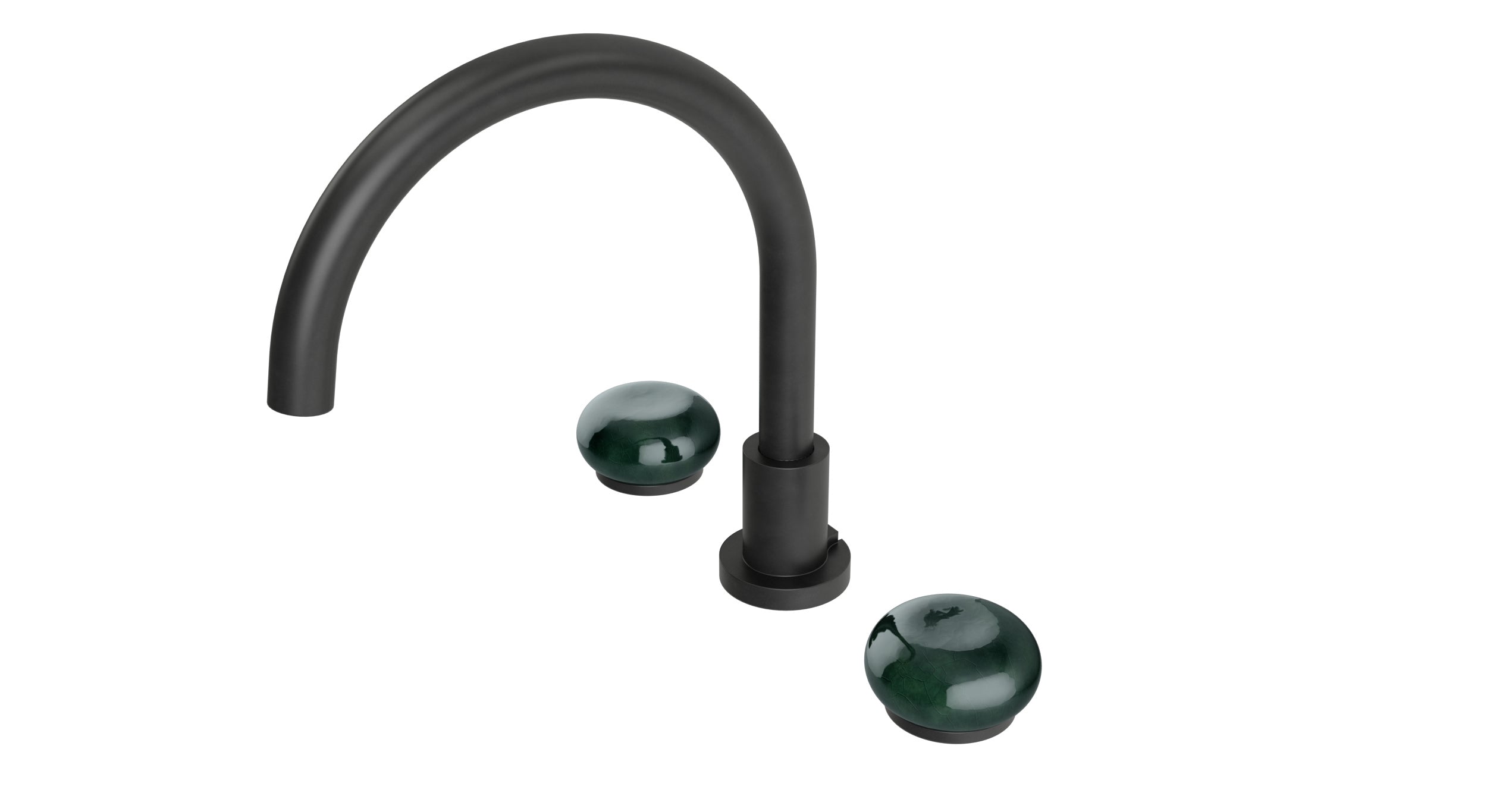 Foundry Two Handle Deck Mount Gooseneck Bath Trim with Pebble Ceramic Knob Handles in Oil Rubbed Bronze