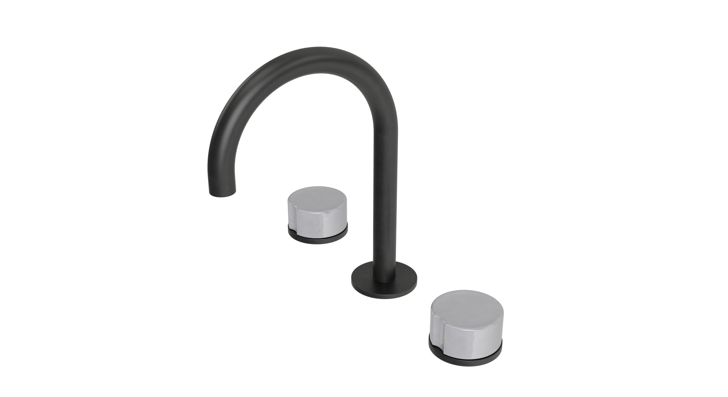 Foundry Two Handle Deck Mount Gooseneck Lavatory Faucet with Groove Ceramic Knob Handles in Oil Rubbed Bronze