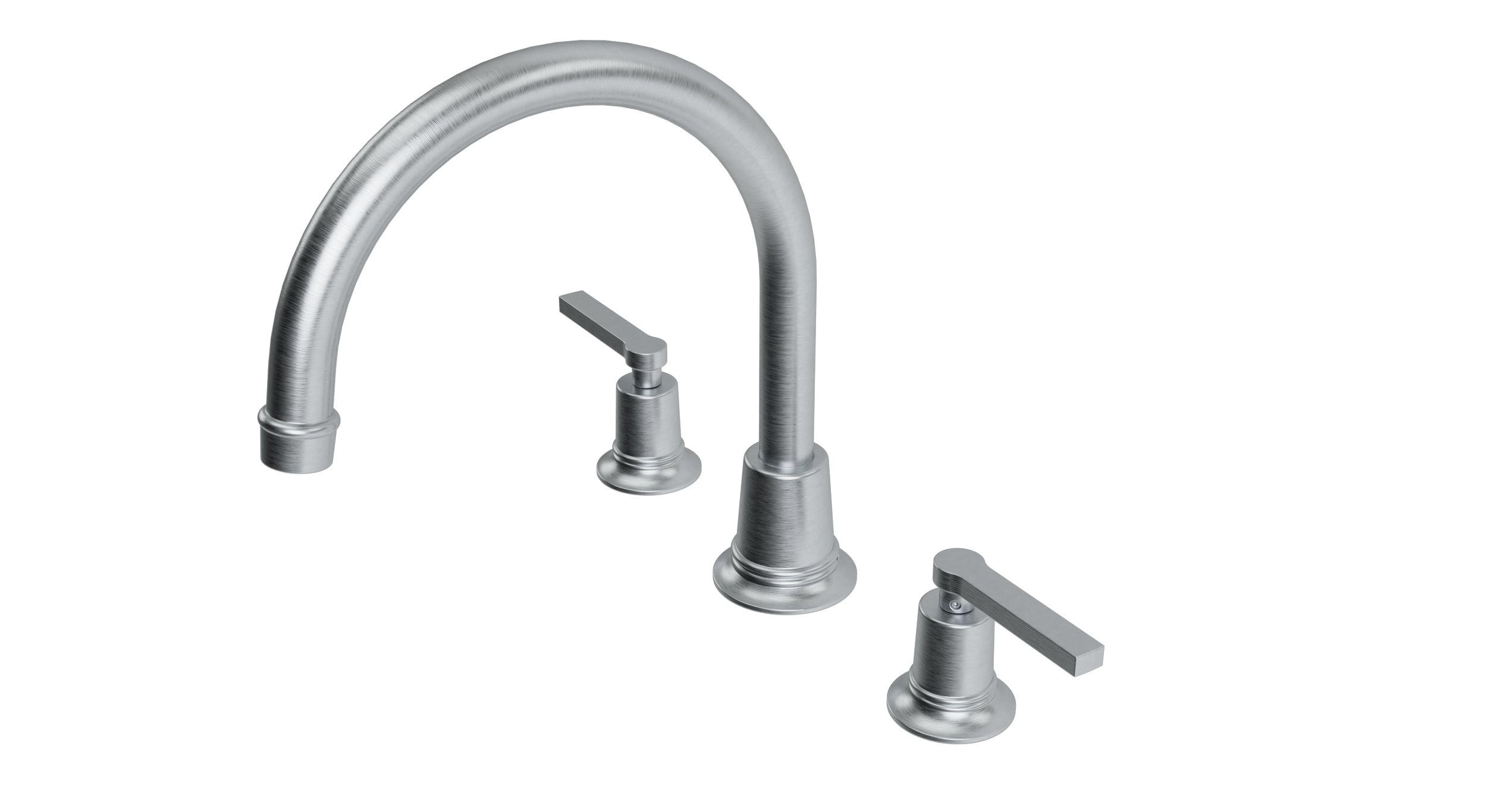 Emerson Two Handle Deck Mount Gooseneck Bath Trim with Classic Lever Handles in Satin Chrome