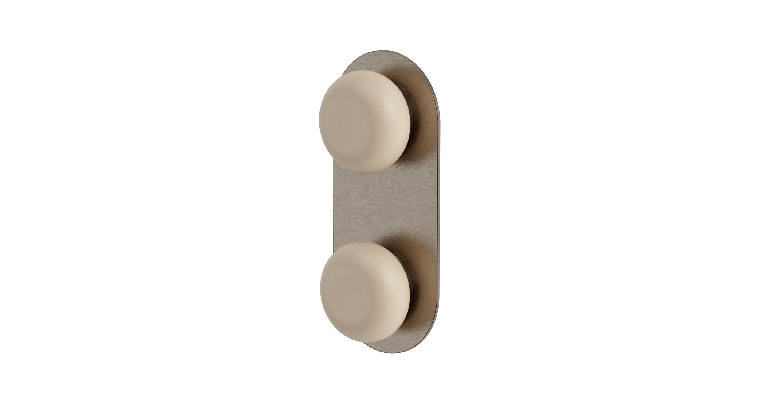 Foundry Two Handle Wall Mount Shower Trim with Pebble Ceramic Knob Handles in Antique Nickel