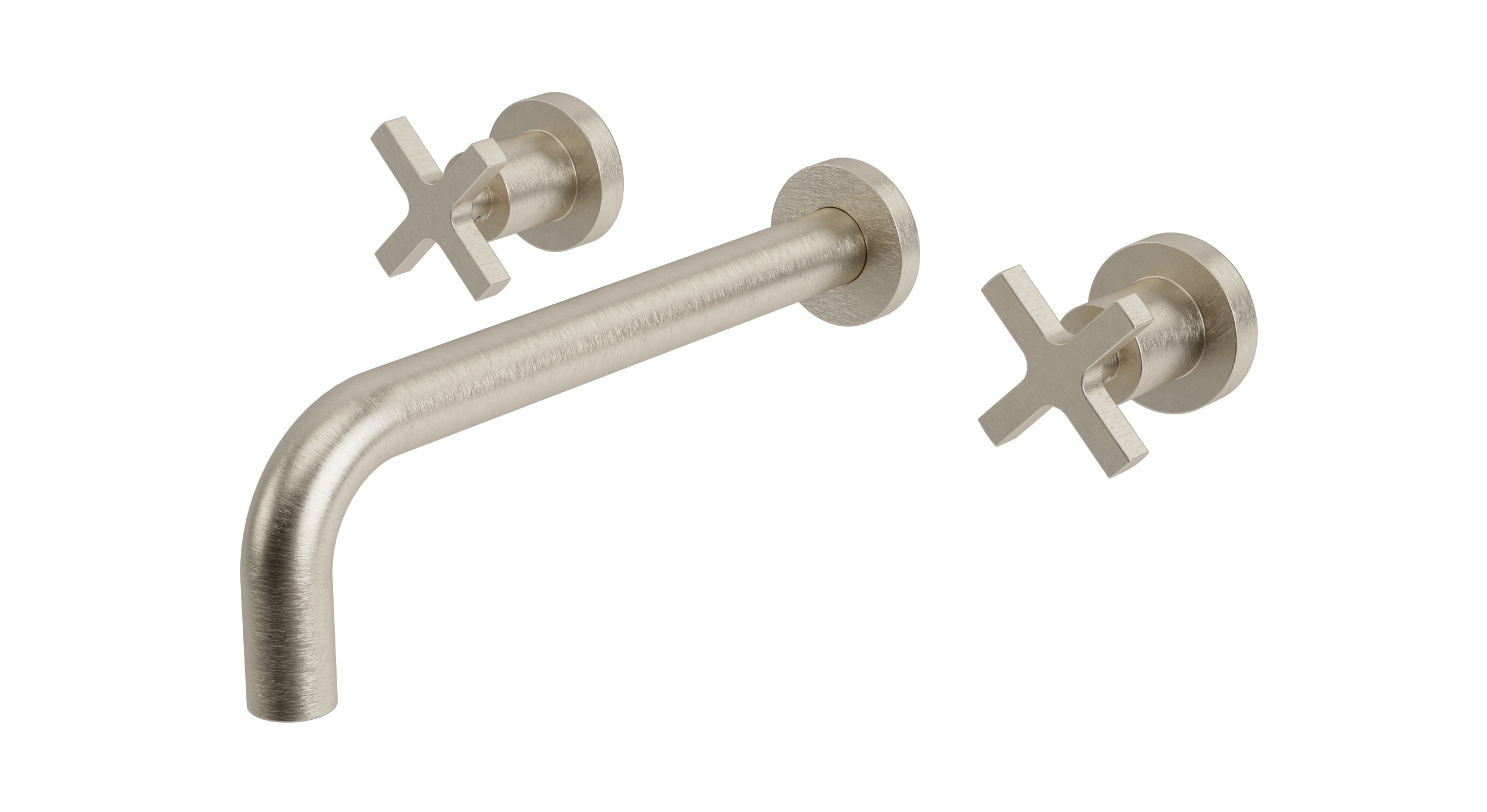 Flatiron Two Handle Wall Mount 10" Lavatory Faucet with Linear Cross Handles in Satin Nickel