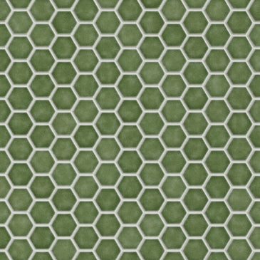 1" Hexagon Sheeted Original Ceramic Mosaic Tile in Kelp Gloss