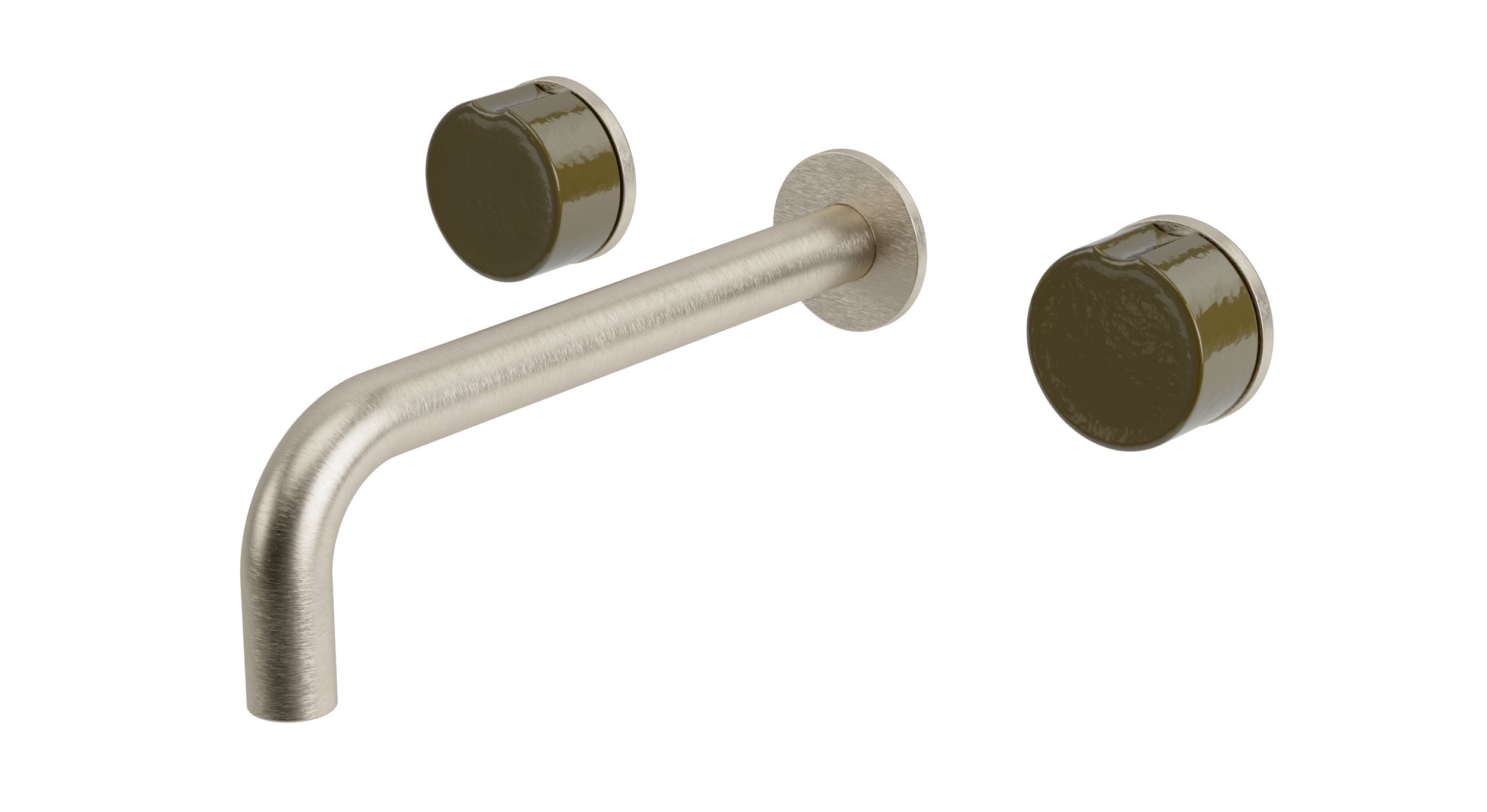 Foundry Two Handle Wall Mount 7.5" Lavatory Faucet with Groove Ceramic Knob Handles in Satin Nickel