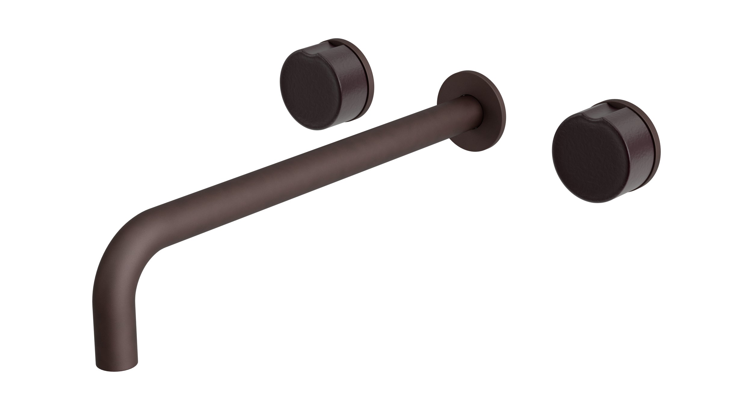 Foundry Two Handle Wall Mount 12" Lavatory Faucet with Groove Ceramic Knob Handles in Architectural Copper
