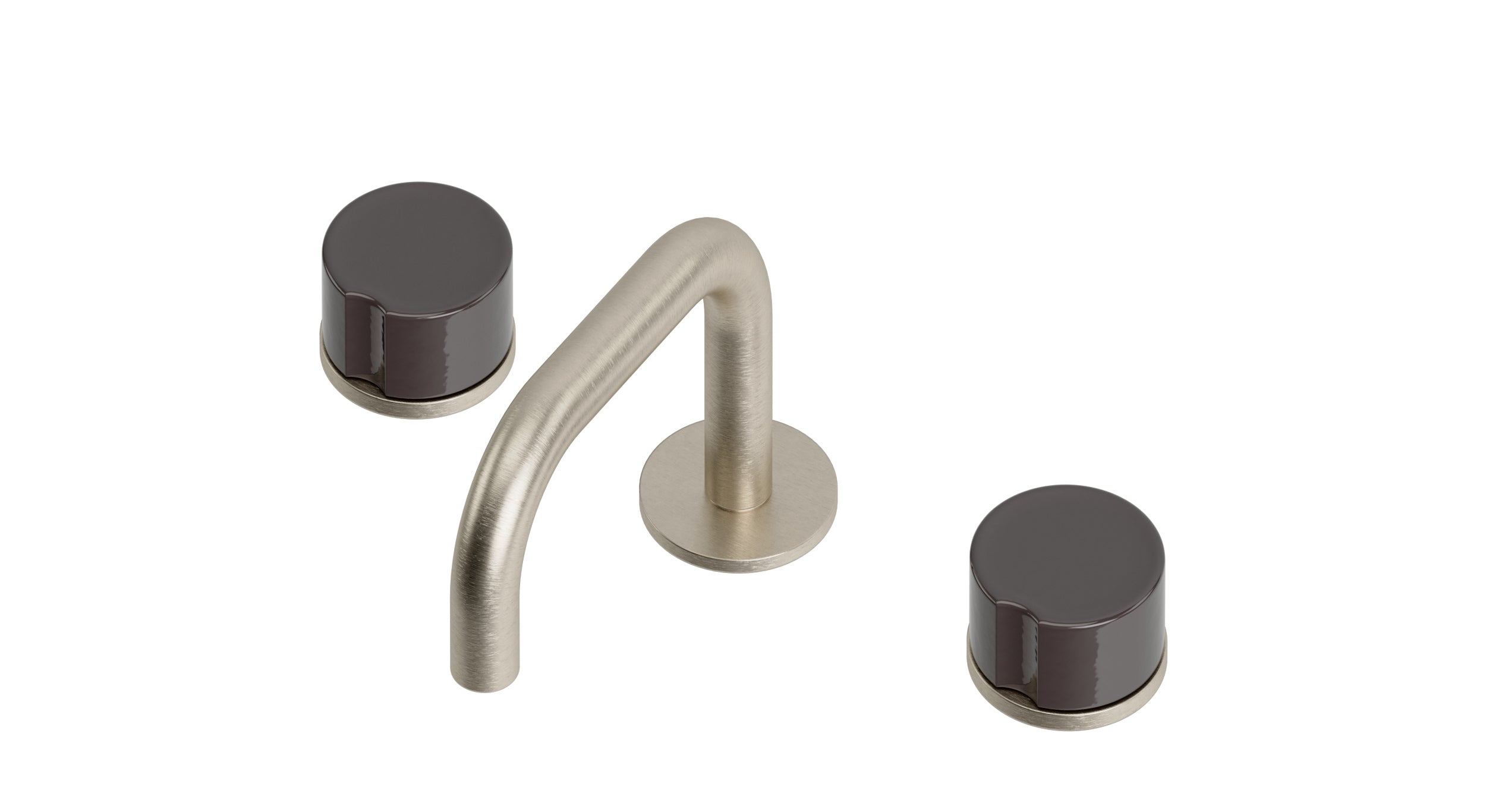 Foundry Two Handle Deck Mount Squaretop Lavatory Faucet with Groove Ceramic Knob Handles in Satin Nickel
