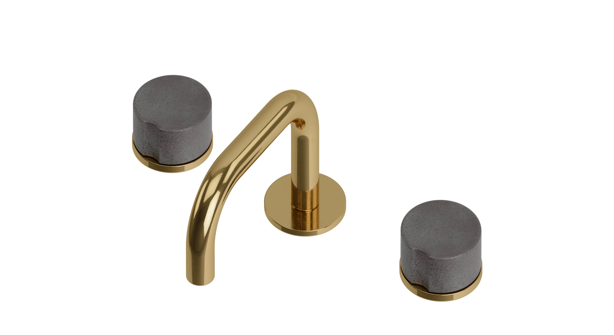 Foundry Two Handle Deck Mount Squaretop Lavatory Faucet with Groove Ceramic Knob Handles in Uncoated Polished Brass