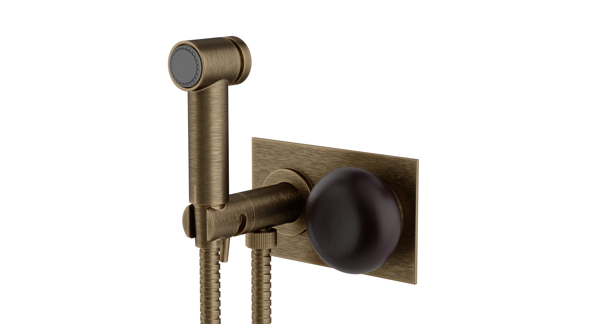 Foundry One Handle Wall Mount Bidet Trim with Pebble Ceramic Knob Handle in Antique Brass