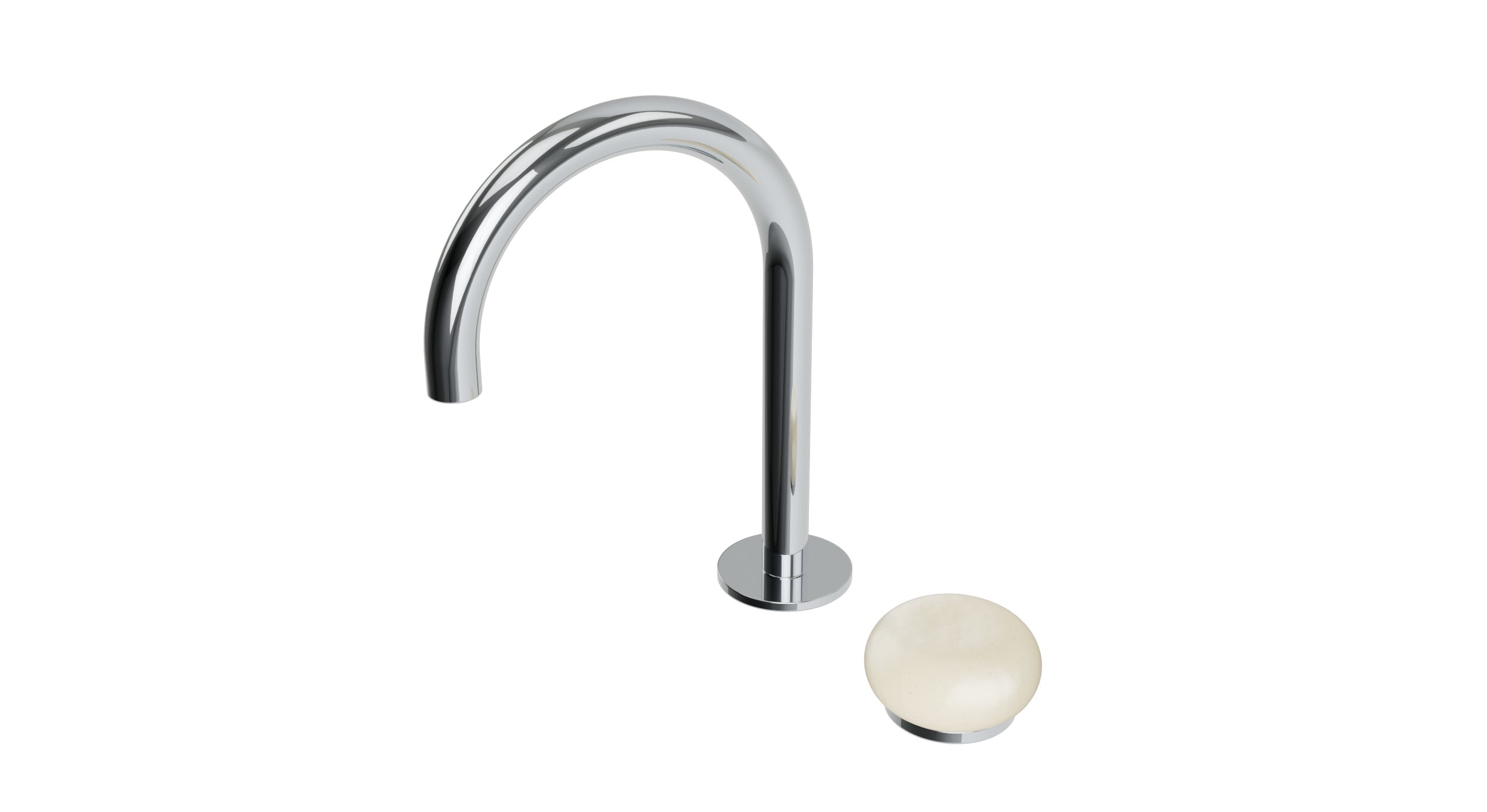 Foundry One Handle Deck Mount Gooseneck Lavatory Faucet with Pebble Ceramic Knob Handle in Polished Chrome