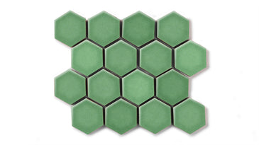 2" Hexagon Sheeted Original Ceramic Mosaic Tile in Sea Green Gloss