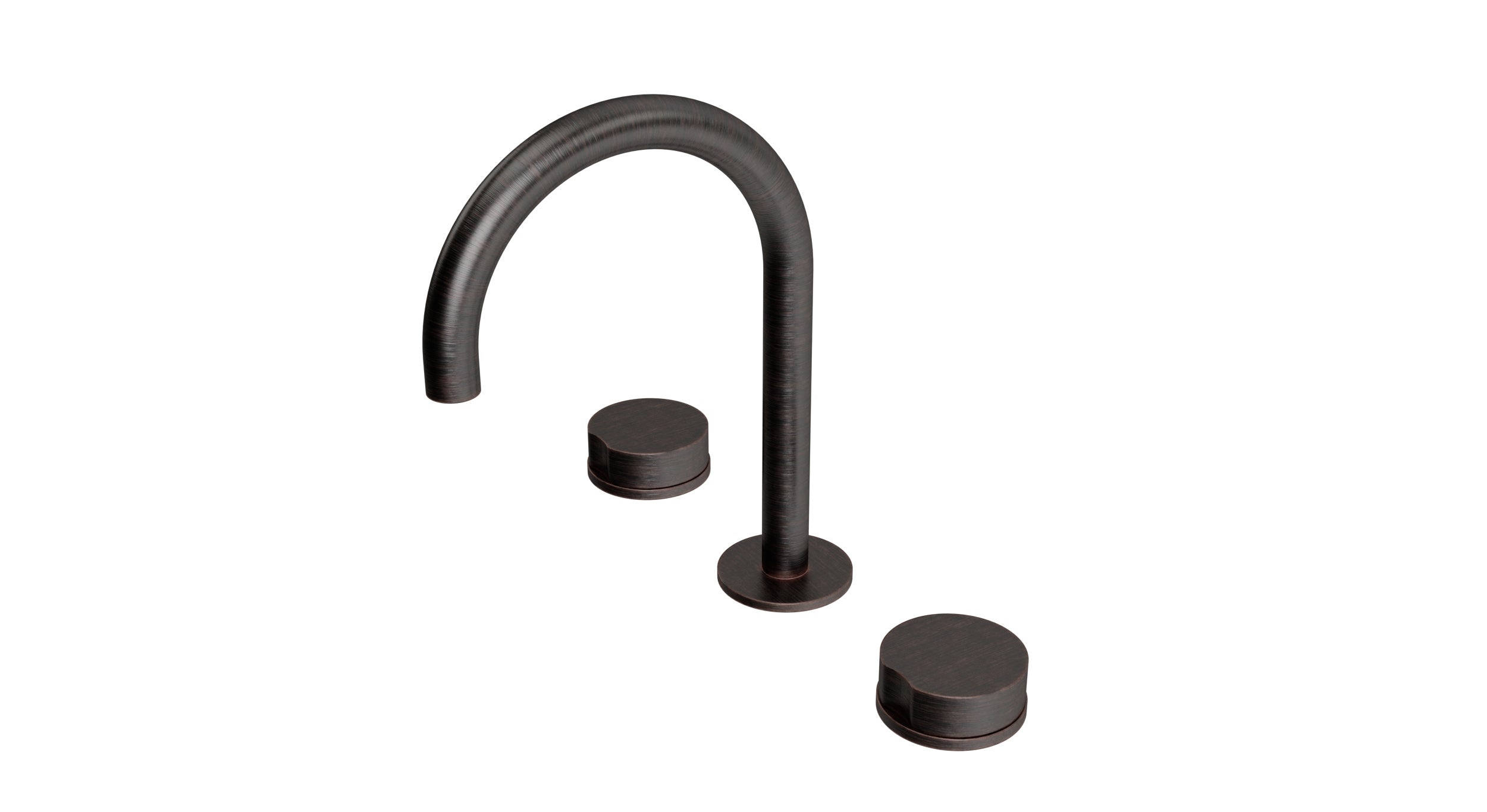 Foundry Two Handle Deck Mount Gooseneck Lavatory Faucet with Barrel Knob Handles