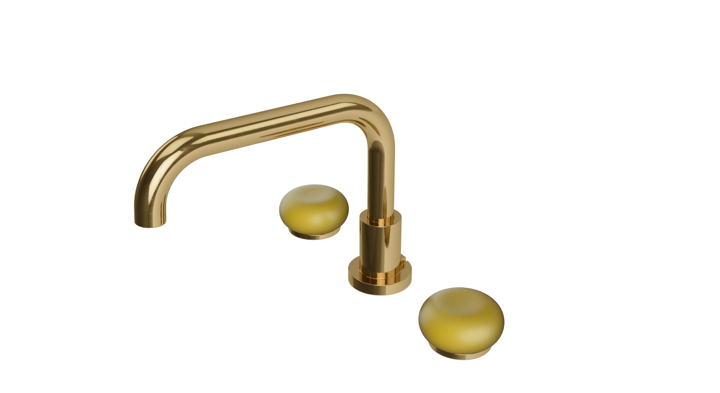 Foundry Two Handle Deck Mount Squaretop Bath Trim with Pebble Ceramic Knob Handles in Uncoated Polished Brass