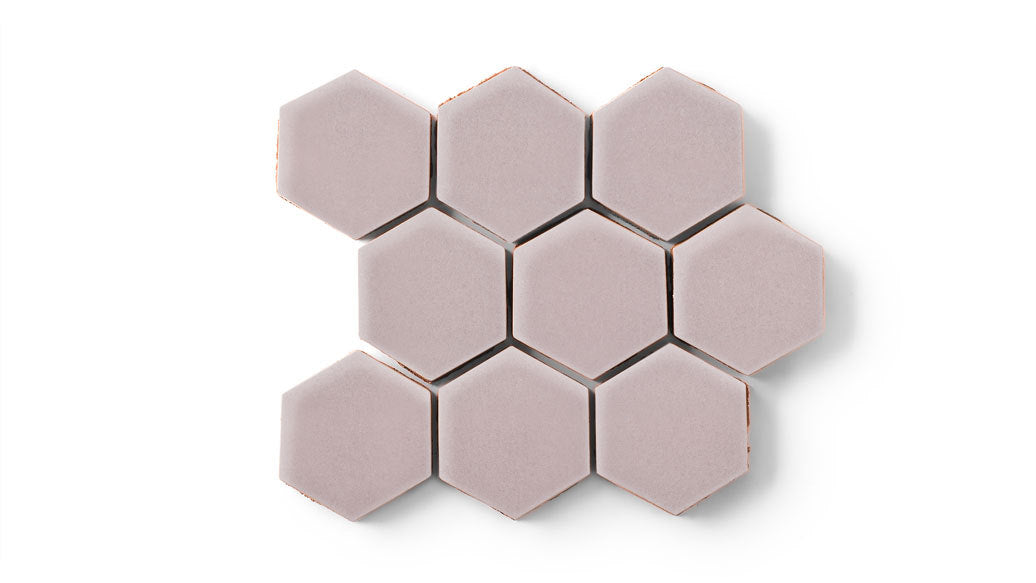 3" Hexagon Sheeted Original Ceramic Mosaic Tile in Painted Sky Gloss