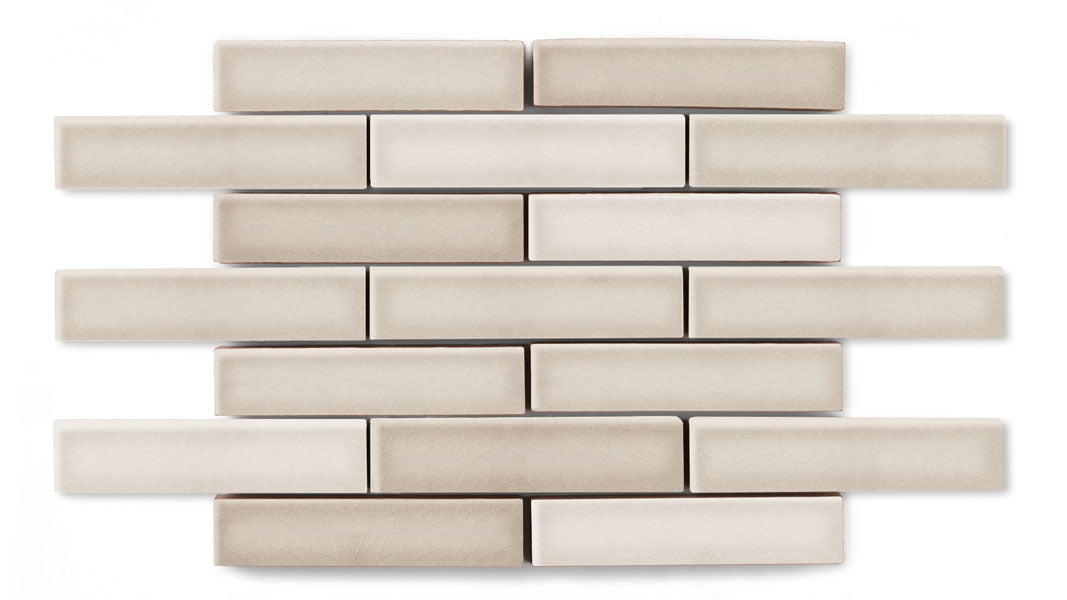 1x4 Half Offset Sheeted Original Ceramic Mosaic Tile in Sand Dune Gloss