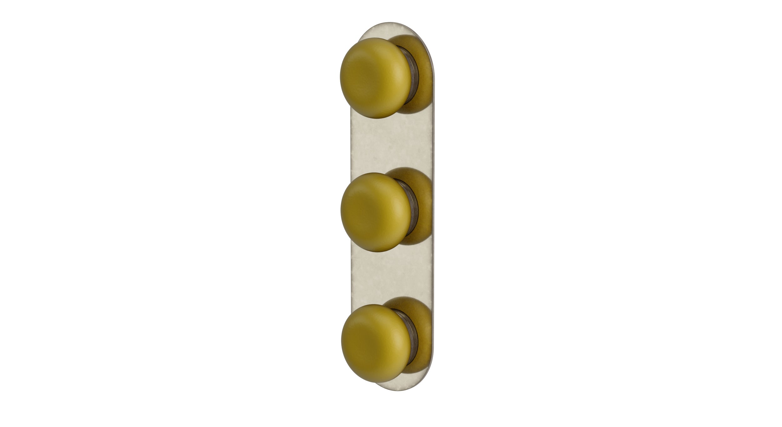 Foundry Three Handle Wall Mount Shower Trim with Pebble Ceramic Knob Handles in French Nickel