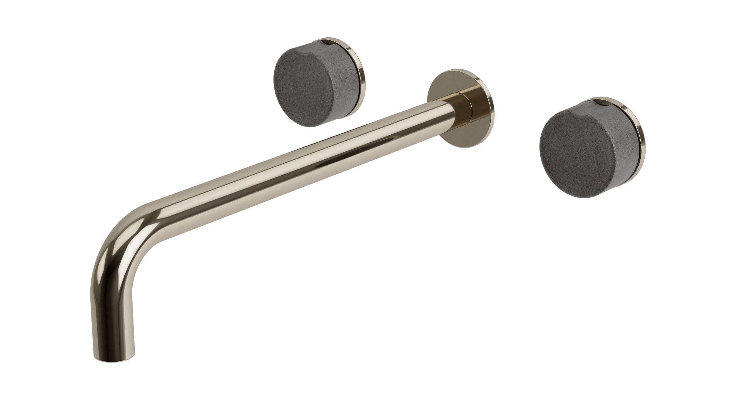Foundry Two Handle Wall Mount 12" Lavatory Faucet with Groove Ceramic Knob Handles in Polished Nickel