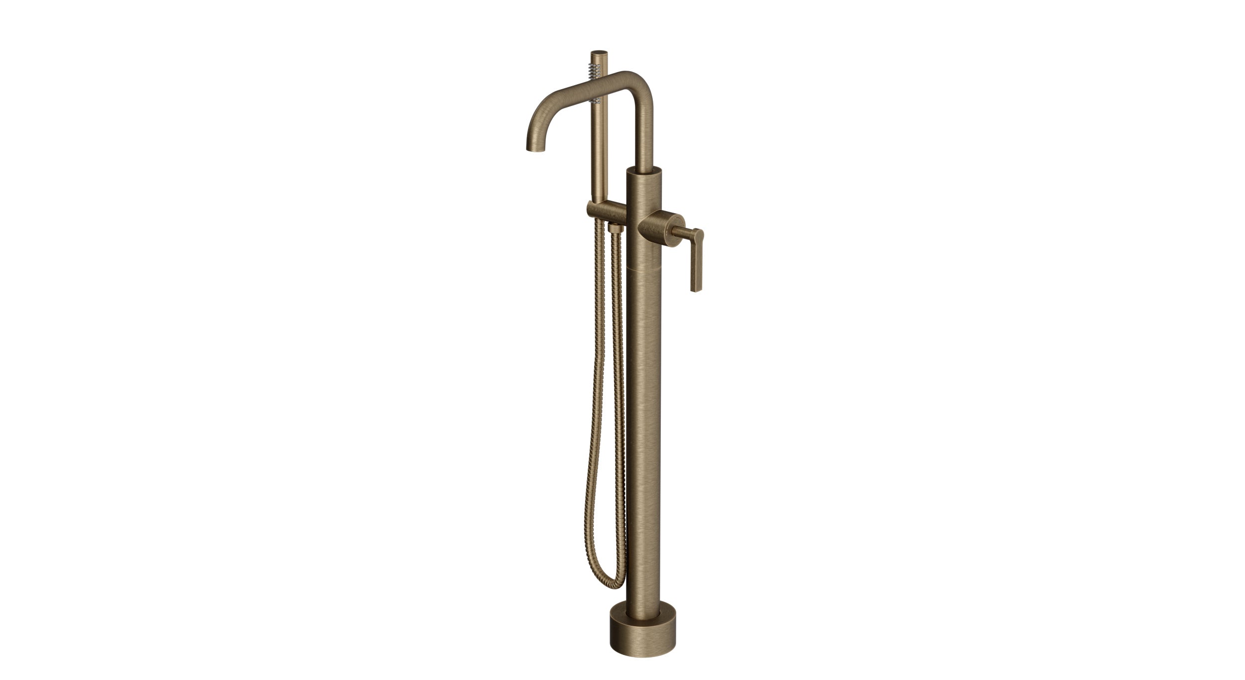 Flatiron One Handle Floor Mount Squaretop Bath Trim with Hand Shower and Linear Lever Handle in Antique Brass