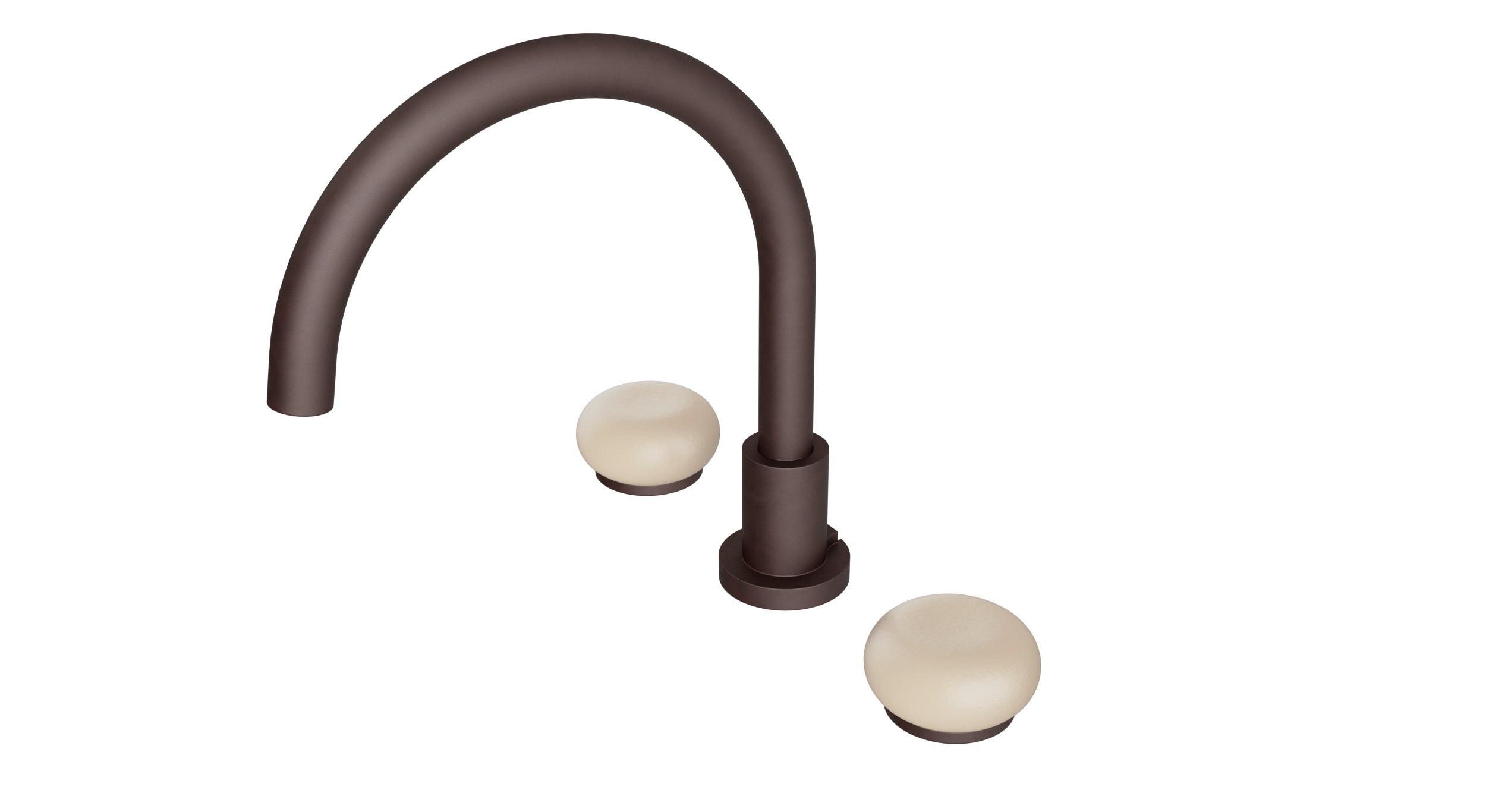 Foundry Two Handle Deck Mount Gooseneck Bath Trim with Pebble Ceramic Knob Handles in Architectural Copper
