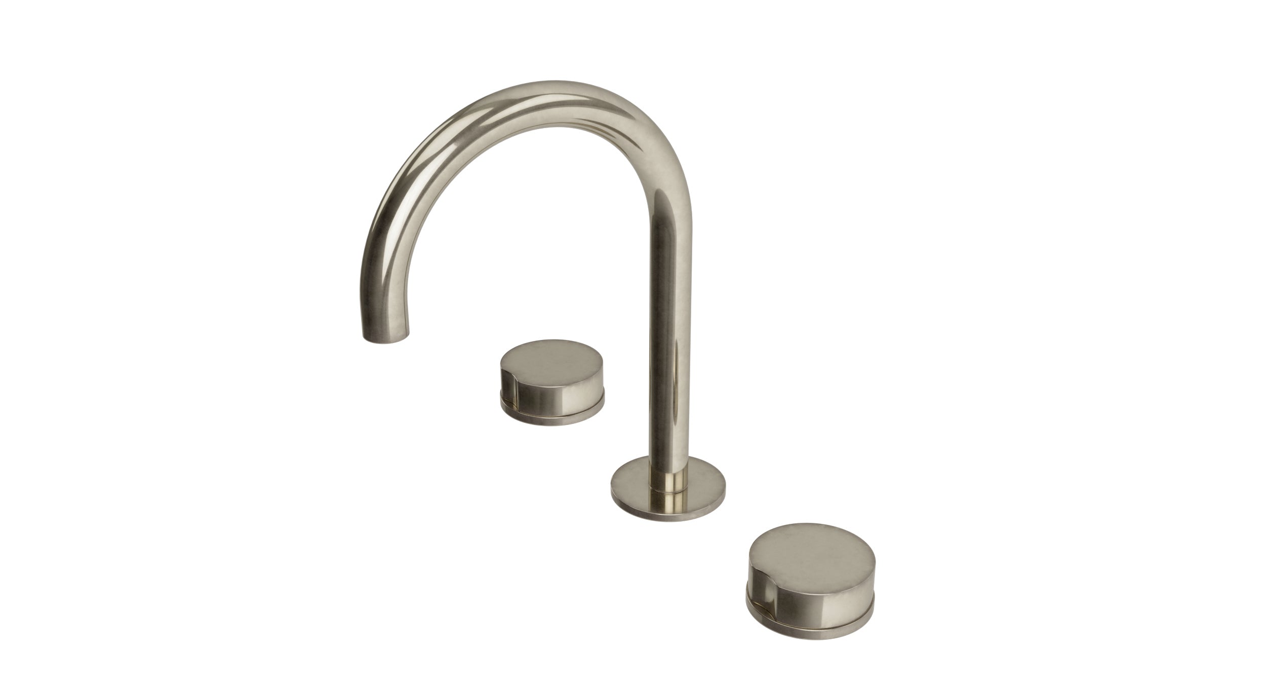 Foundry Two Handle Deck Mount Gooseneck Lavatory Faucet with Barrel Knob Handles
