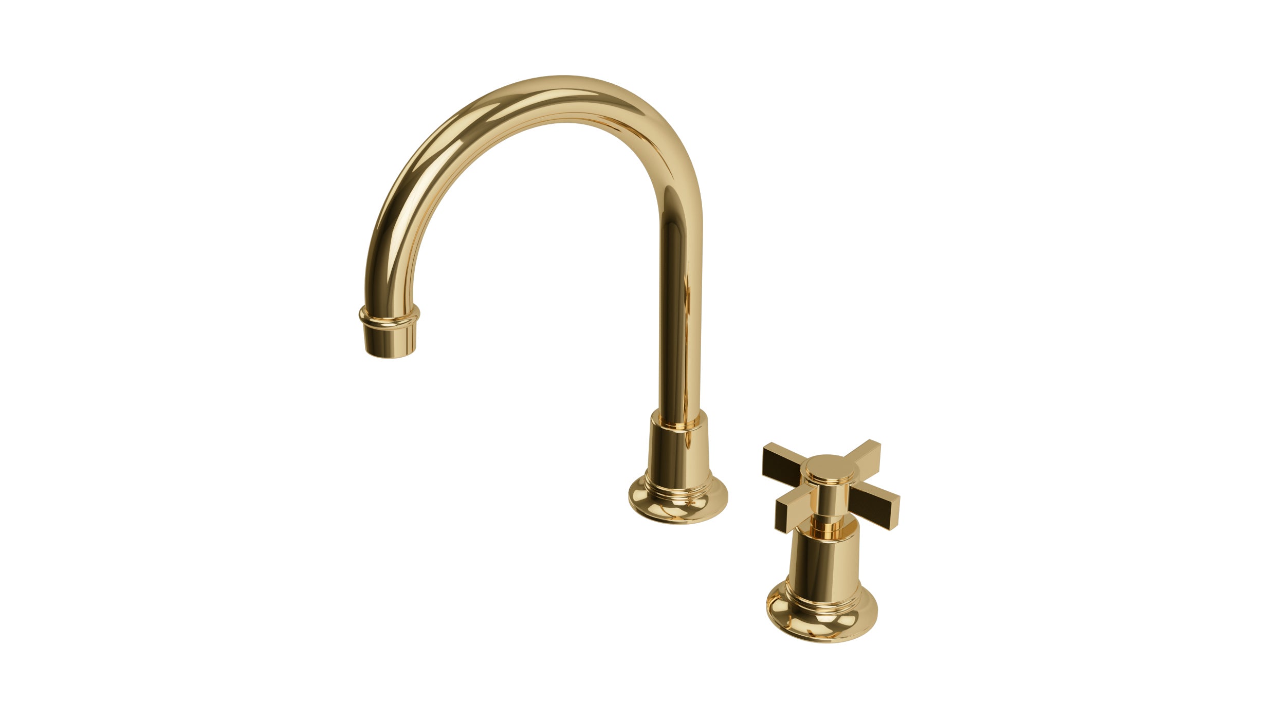 Emerson One Handle Deck Mount Gooseneck Lavatory Faucet with Defined Cross Handle in Polished Brass