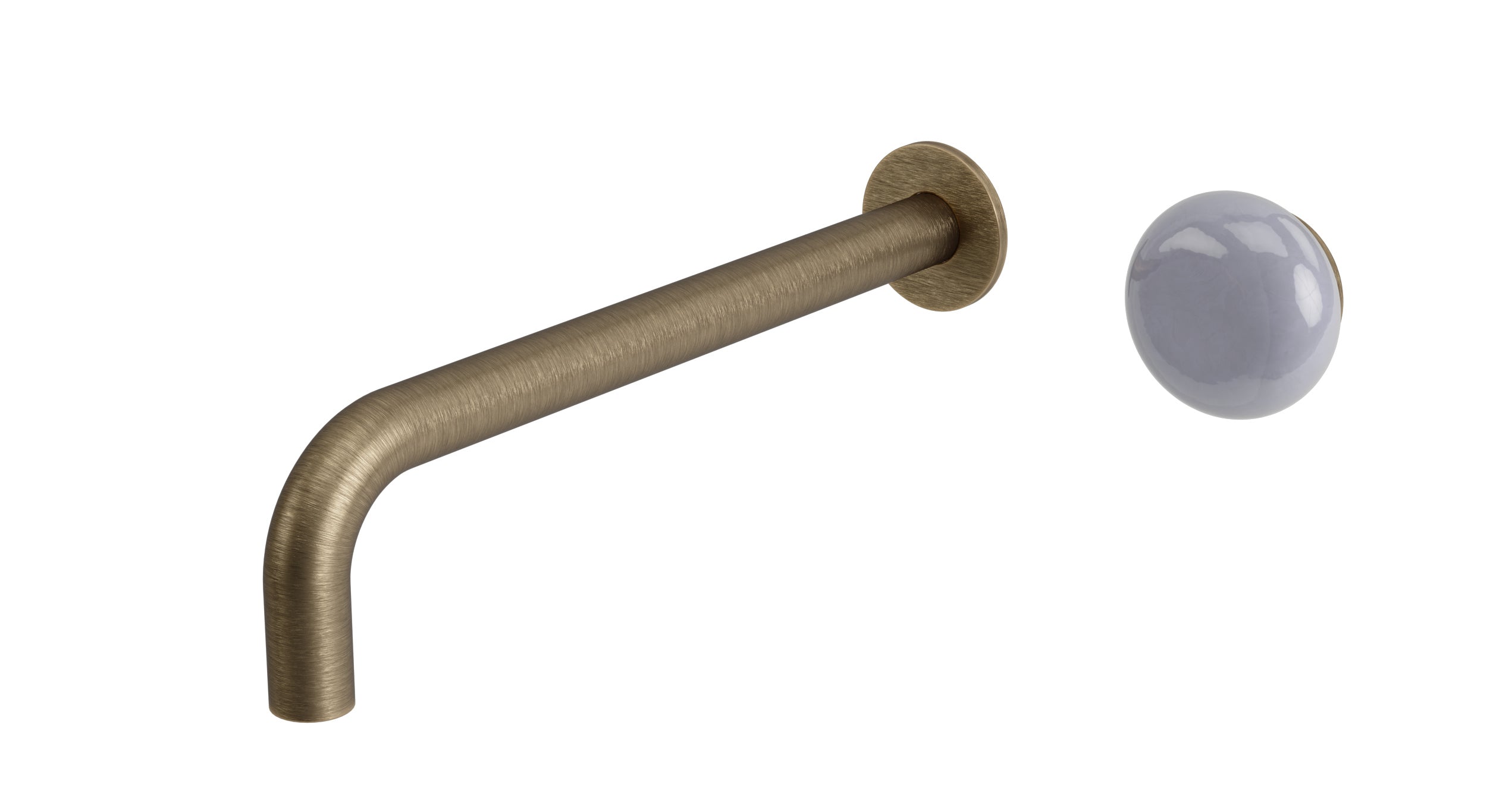 Foundry One Handle Wall Mount 10" Lavatory Faucet with Pebble Ceramic Knob Handle in Antique Brass
