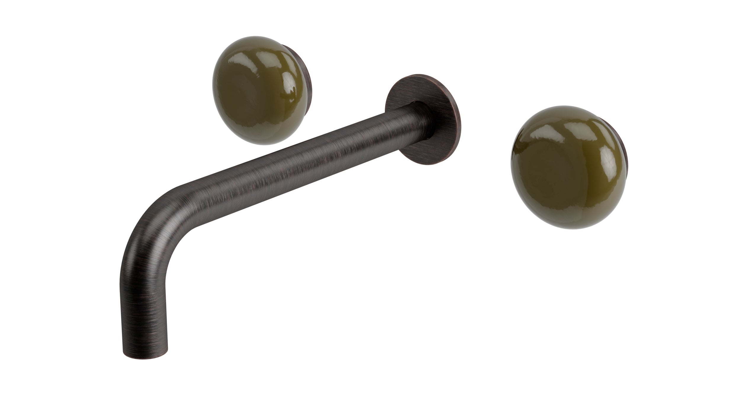 Foundry Two Handle Wall Mount 7.5" Lavatory Faucet with Pebble Ceramic Knob Handles in Antique Bronze