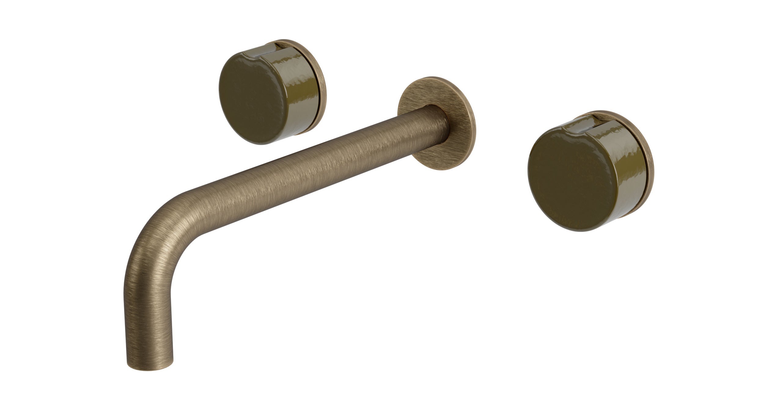 Foundry Two Handle Wall Mount 7.5" Lavatory Faucet with Groove Ceramic Knob Handles in Antique Brass