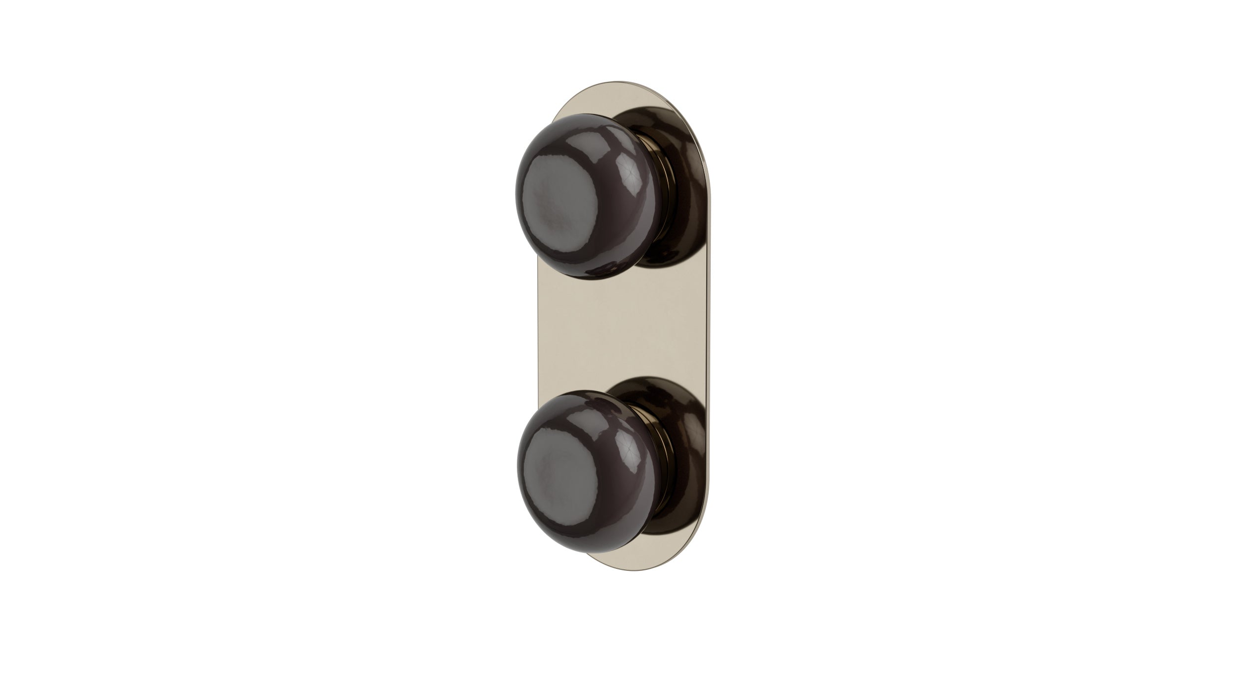 Foundry Two Handle Wall Mount Shower Trim with Pebble Ceramic Knob Handles in Polished Nickel