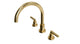 Flatiron Two Handle Deck Mount Gooseneck Bath Trim with Linear Lever Handles in Polished Brass