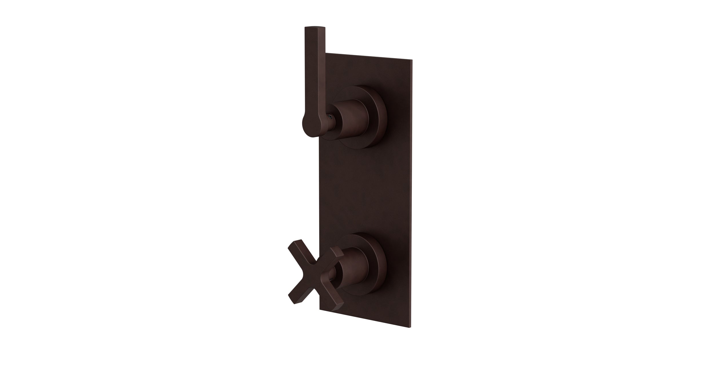 Flatiron Two Handle Wall Mount Shower Trim with Linear Cross/Linear Lever Handles in Architectural Copper