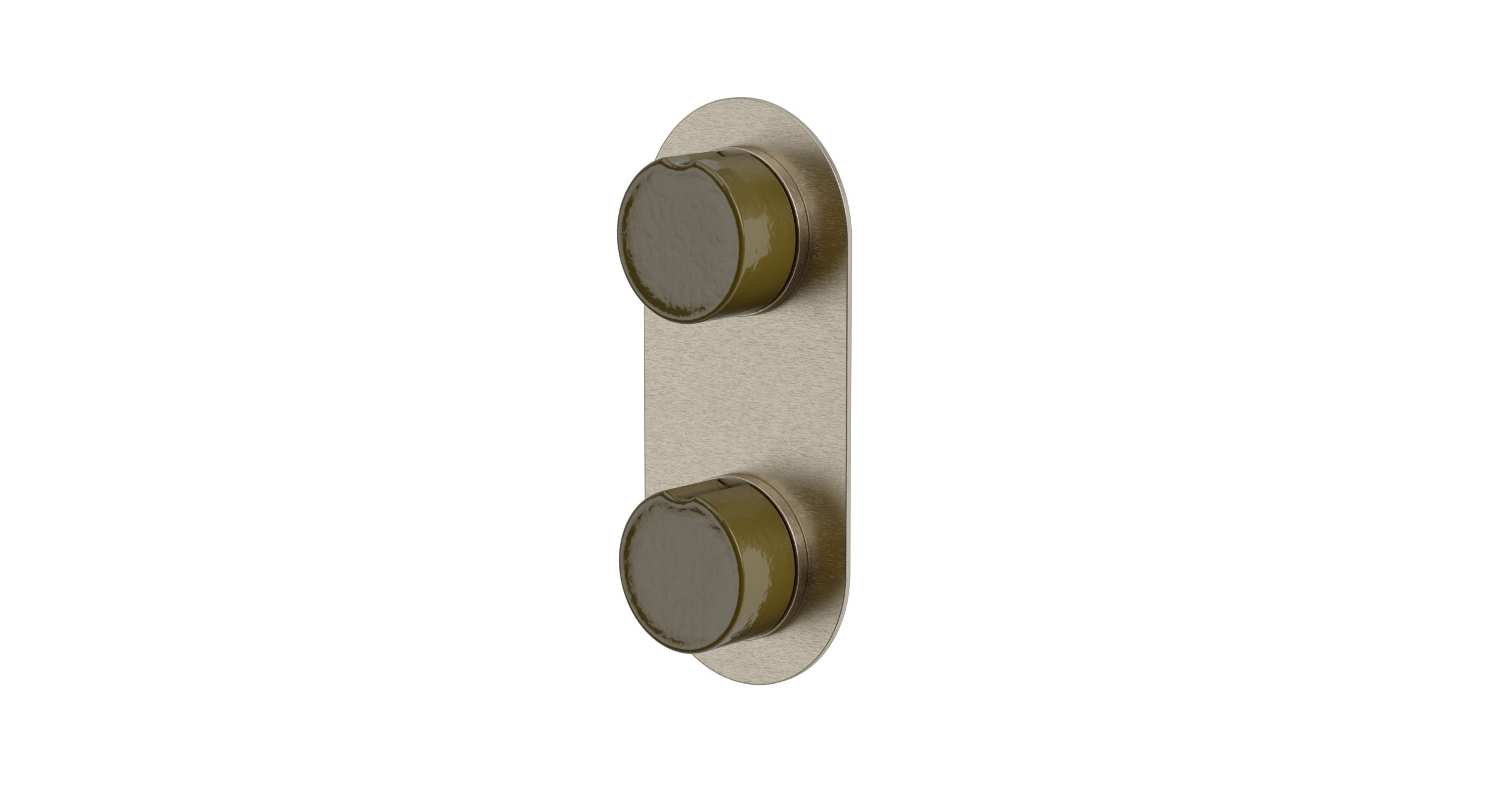Foundry Two Handle Wall Mount Shower Trim with Groove Ceramic Knob Handles in Satin Nickel