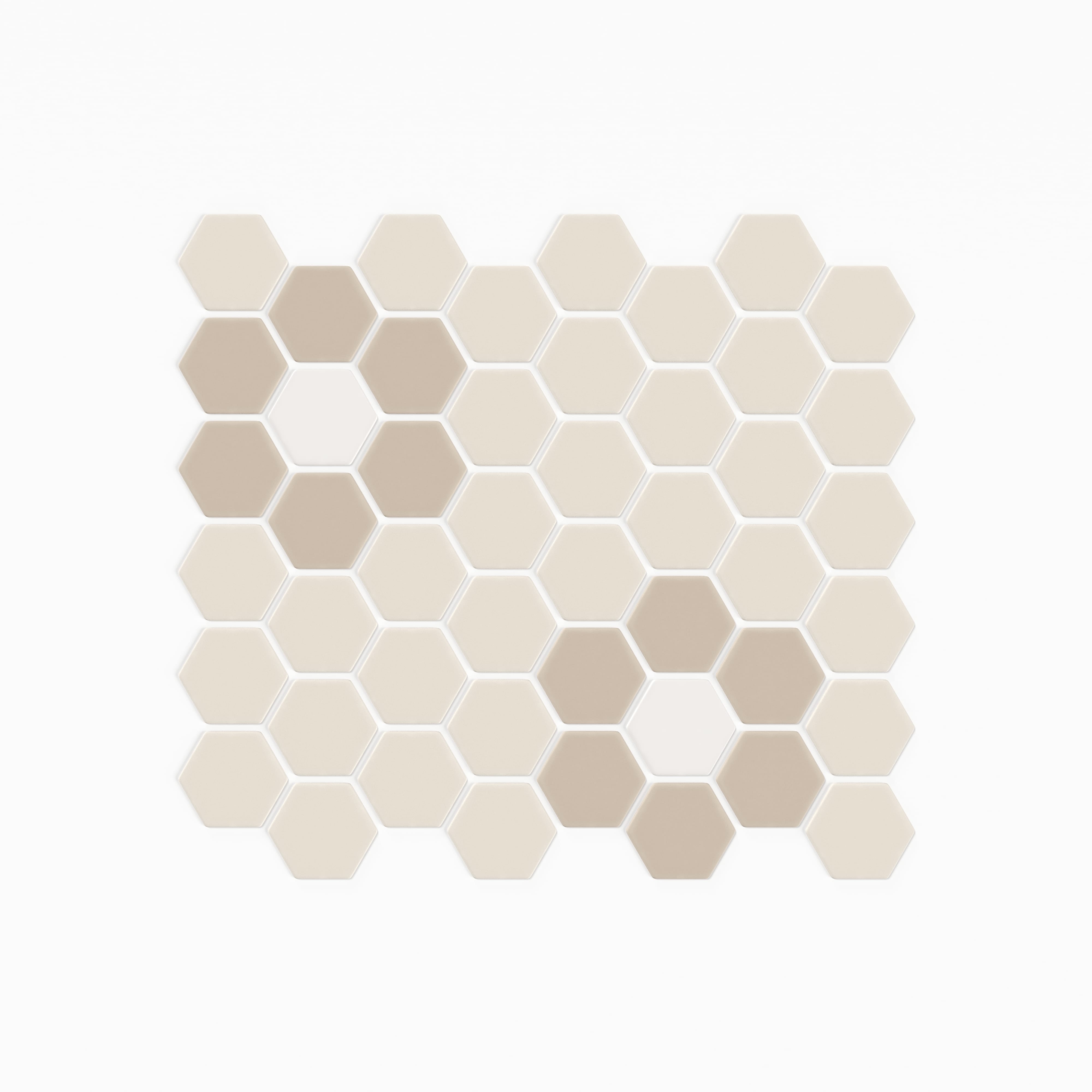 2" Hexagon Double Daisy Sheeted Original Ceramic Tile in Sand Dune Matte, Sweet Pea Matte & Calcite Matte