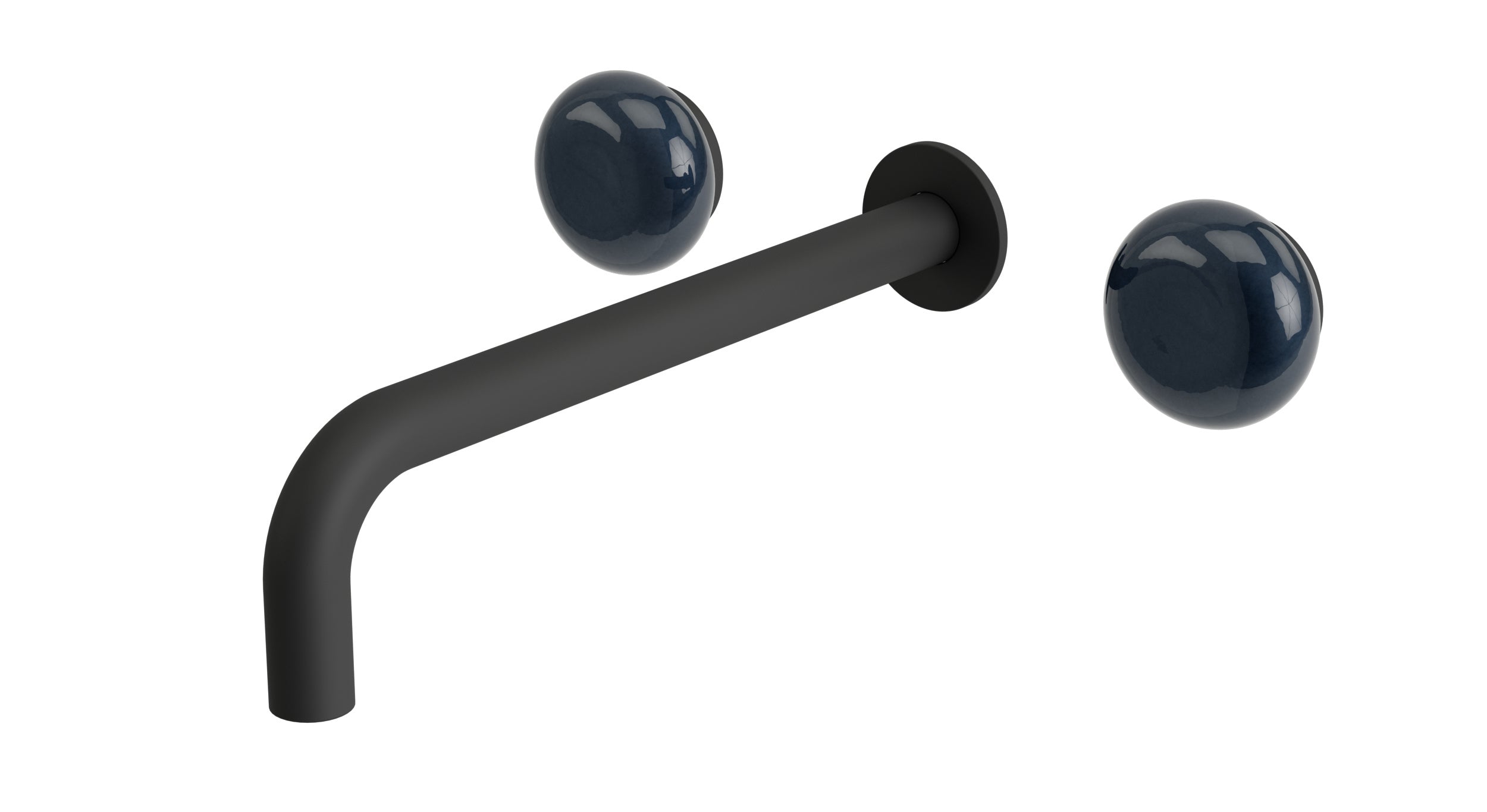Foundry Two Handle Wall Mount 10" Lavatory Faucet with Pebble Ceramic Knob Handles in Matte Black