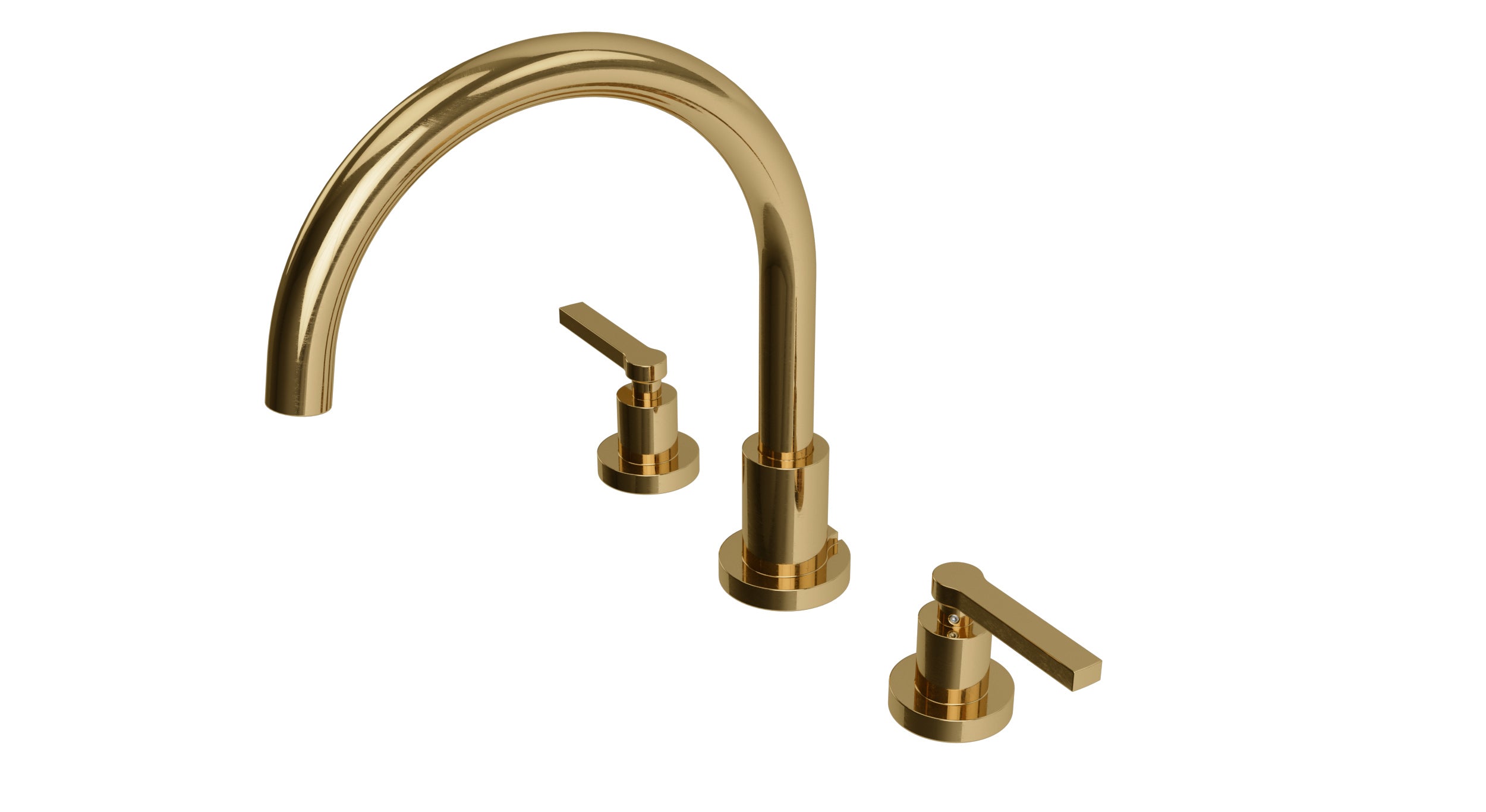 Flatiron Two Handle Deck Mount Gooseneck Bath Trim with Linear Lever Handles in Uncoated Polished Brass