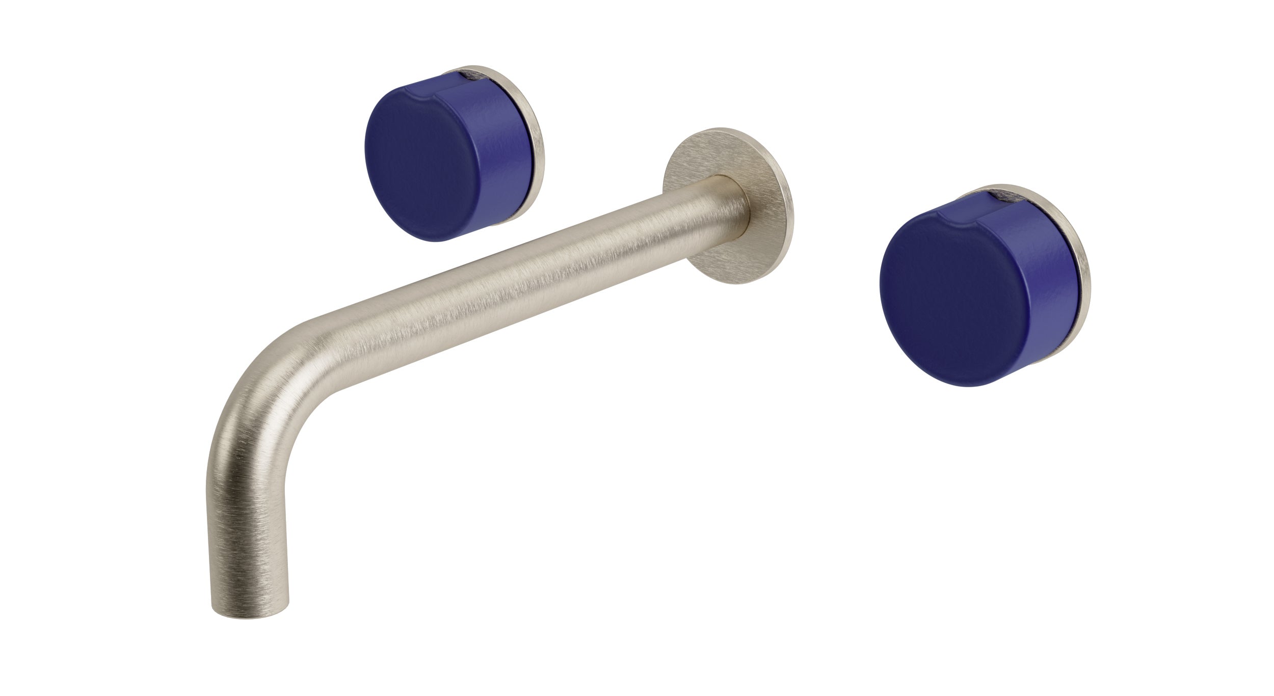 Foundry Two Handle Wall Mount 7.5" Lavatory Faucet with Groove Ceramic Knob Handles in Satin Nickel