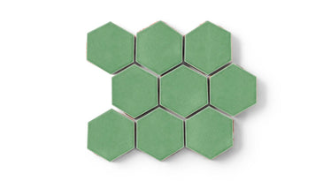 3" Hexagon Sheeted Original Ceramic Mosaic Tile in Sea Green Gloss