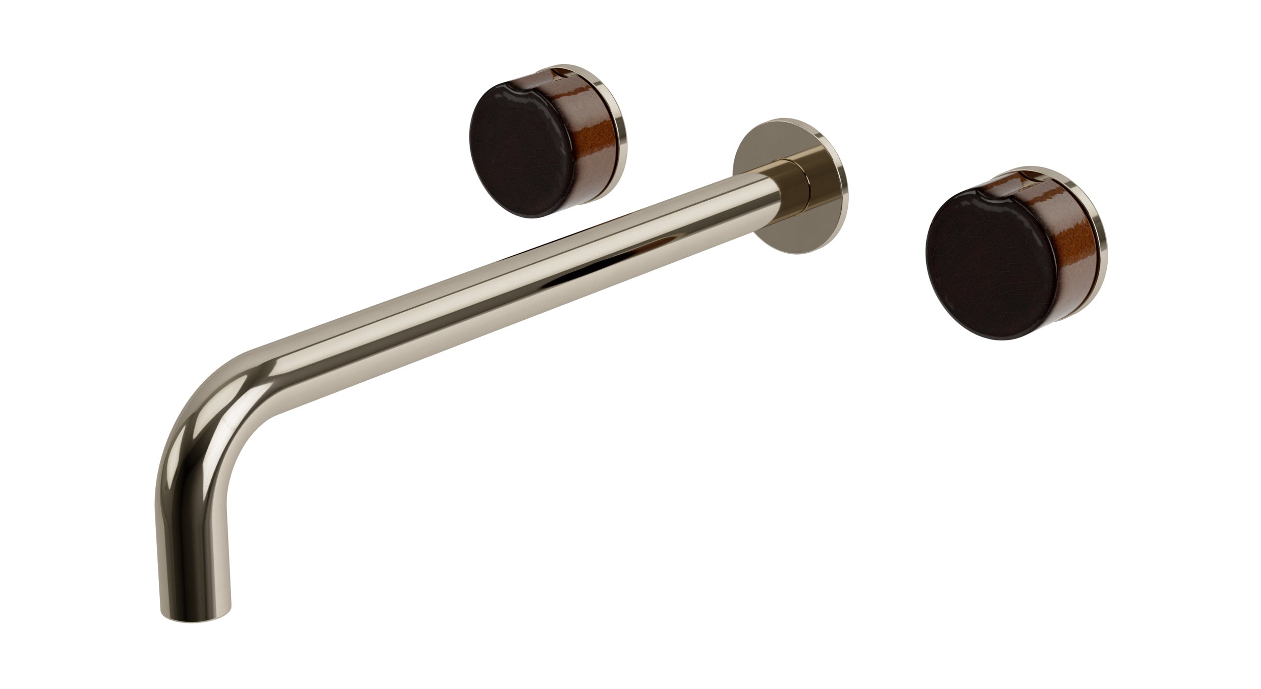 Foundry Two Handle Wall Mount 12" Lavatory Faucet with Groove Ceramic Knob Handles in Polished Nickel