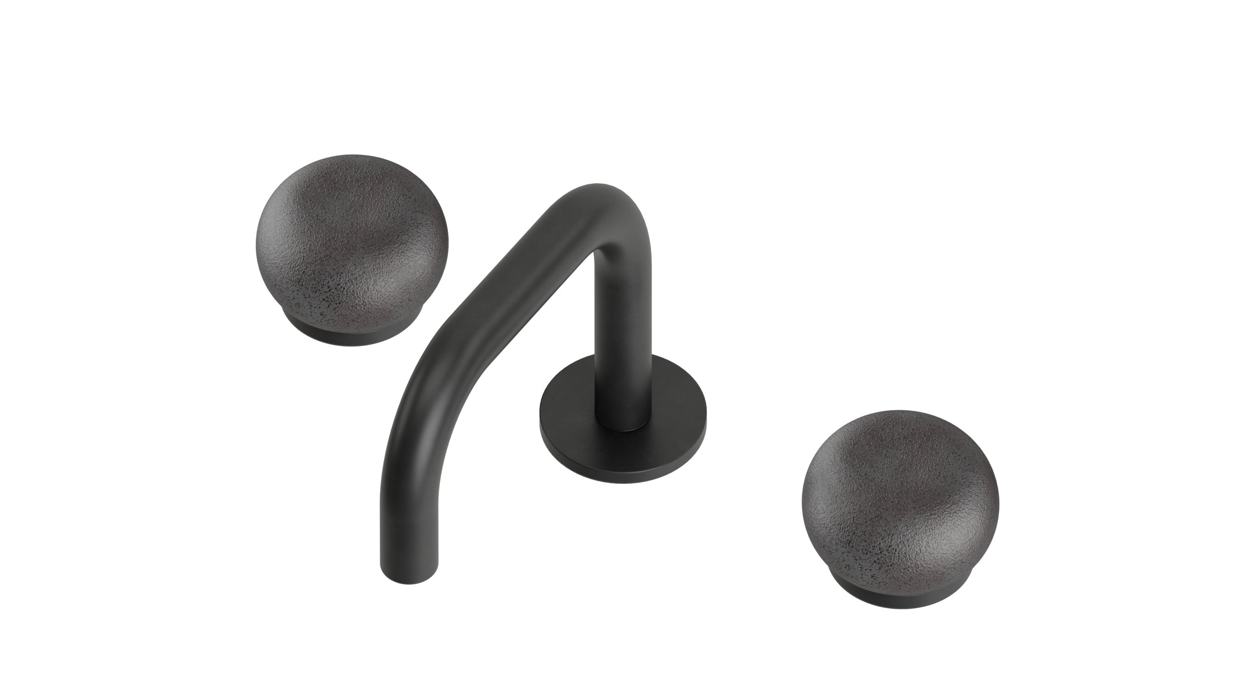 Foundry Two Handle Deck Mount Squaretop Lavatory Faucet with Pebble Ceramic Knob Handles in Oil Rubbed Bronze
