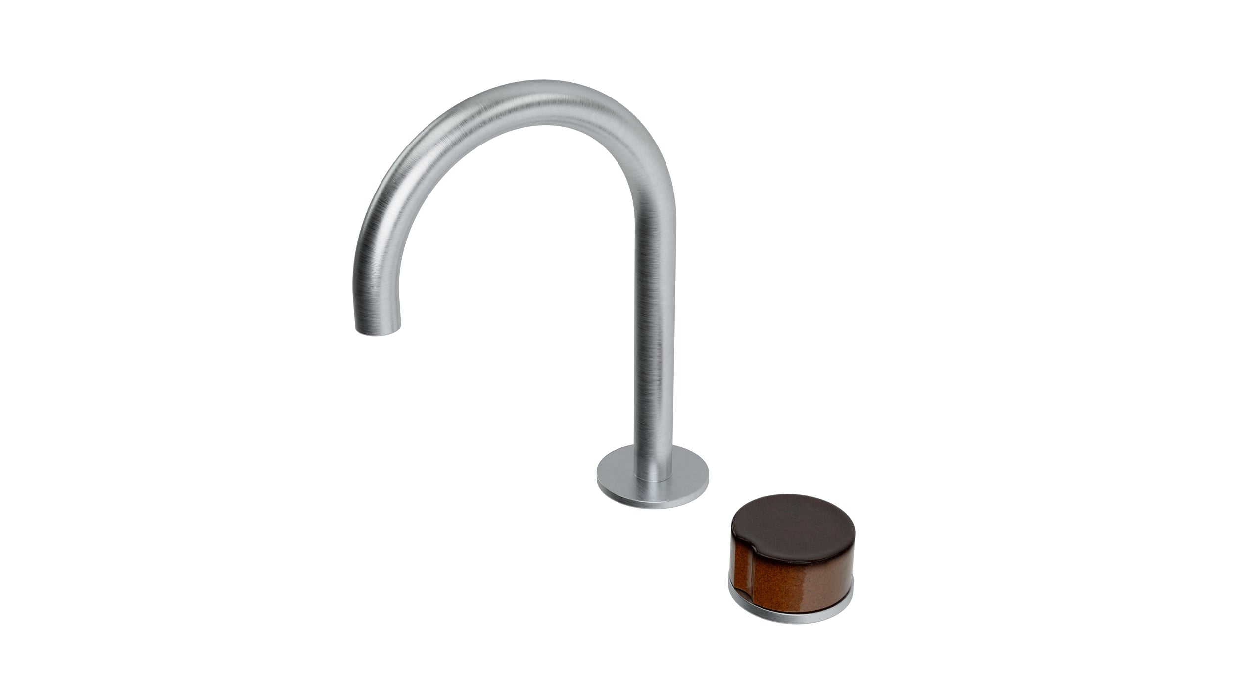 Foundry One Handle Deck Mount Gooseneck Lavatory Faucet with Groove Ceramic Knob Handle in Satin Chrome