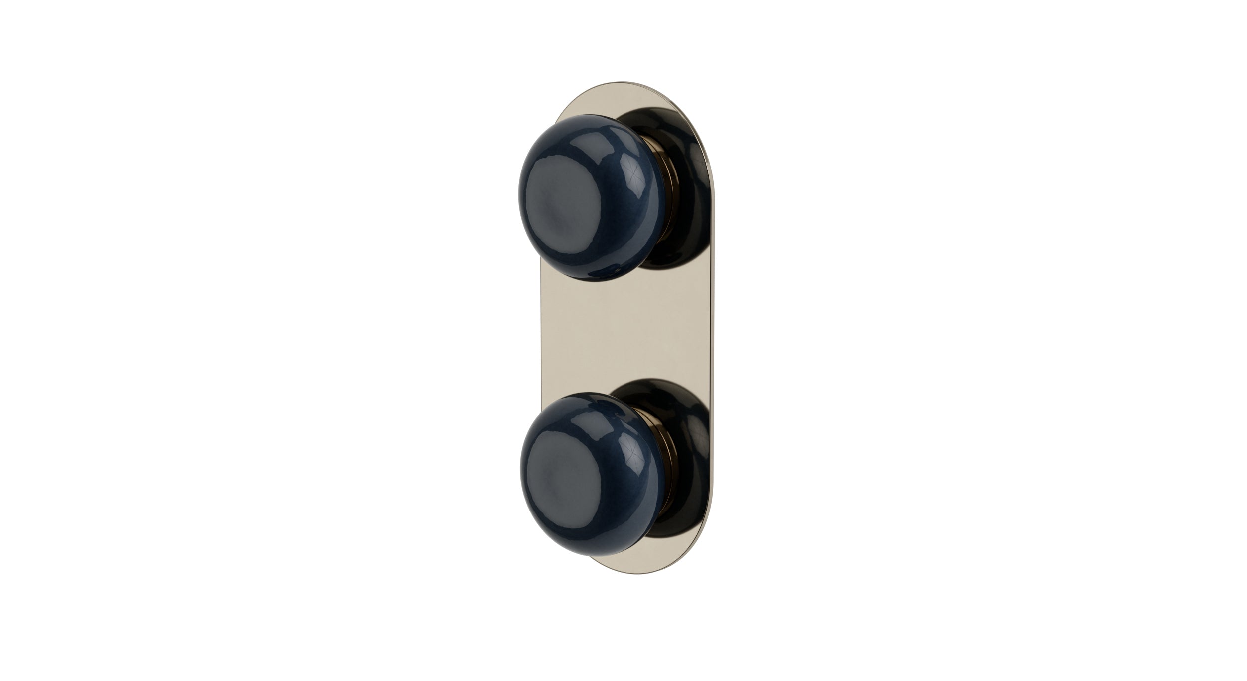 Foundry Two Handle Wall Mount Shower Trim with Pebble Ceramic Knob Handles in Polished Nickel