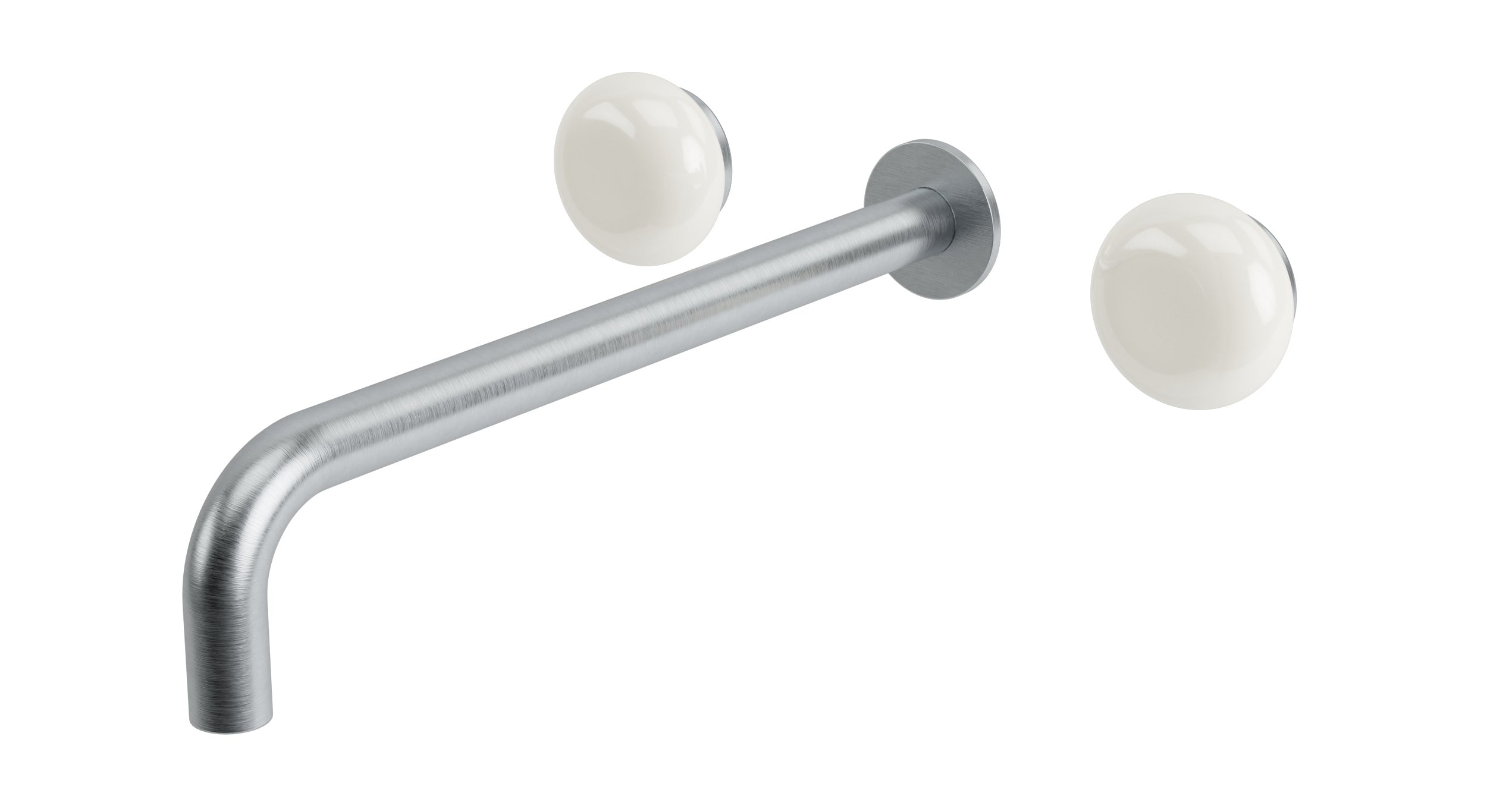 Foundry Two Handle Wall Mount 12" Lavatory Faucet with Pebble Ceramic Knob Handles in Satin Chrome