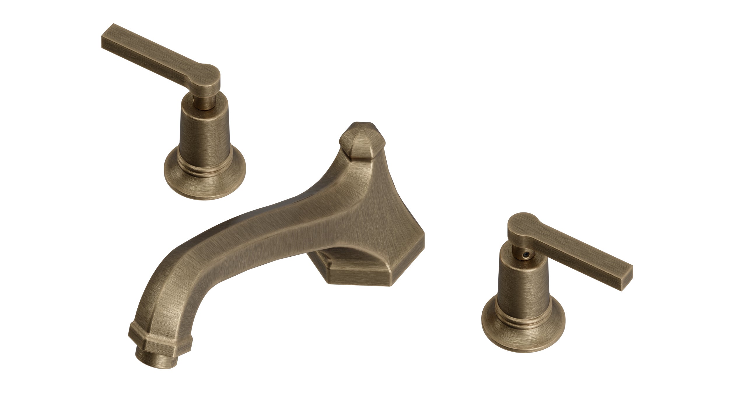 Emerson Two Handle Deck Mount Low Hexagon Bath Trim with Classic Lever Handles in Antique Brass