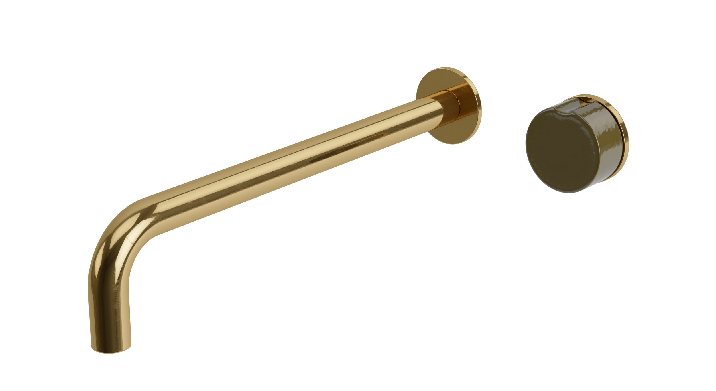 Foundry One Handle Wall Mount 12" Lavatory Faucet with Groove Ceramic Knob Handle in Uncoated Polished Brass