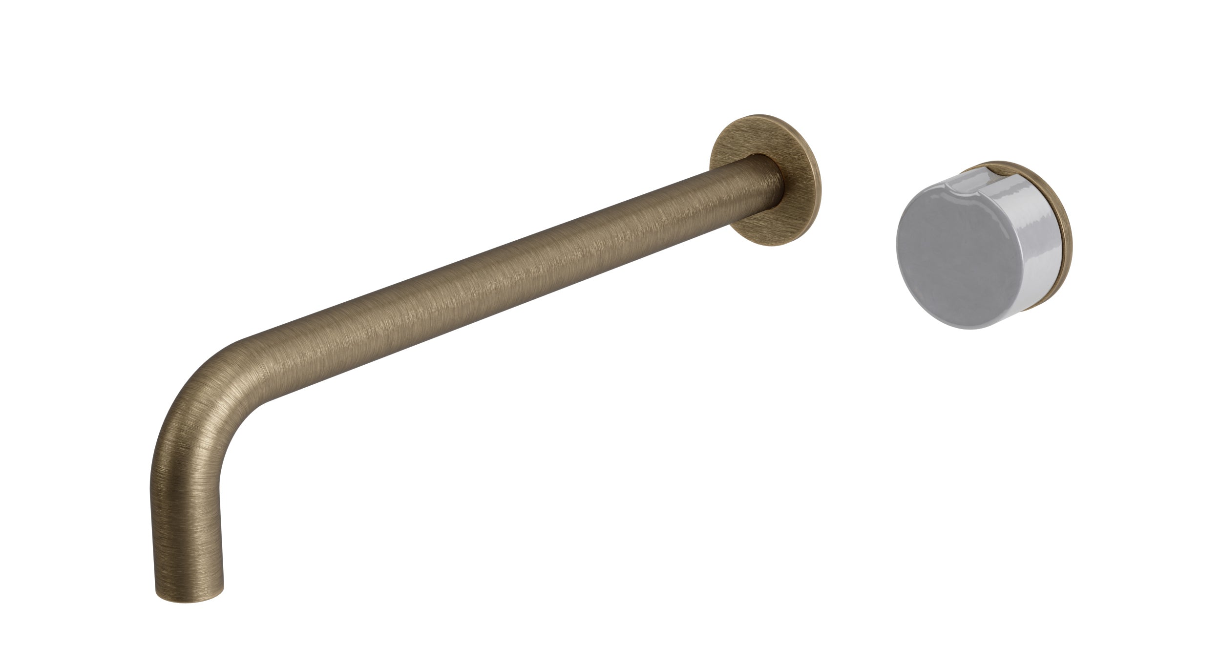 Foundry One Handle Wall Mount 12" Lavatory Faucet with Groove Ceramic Knob Handle in Antique Brass
