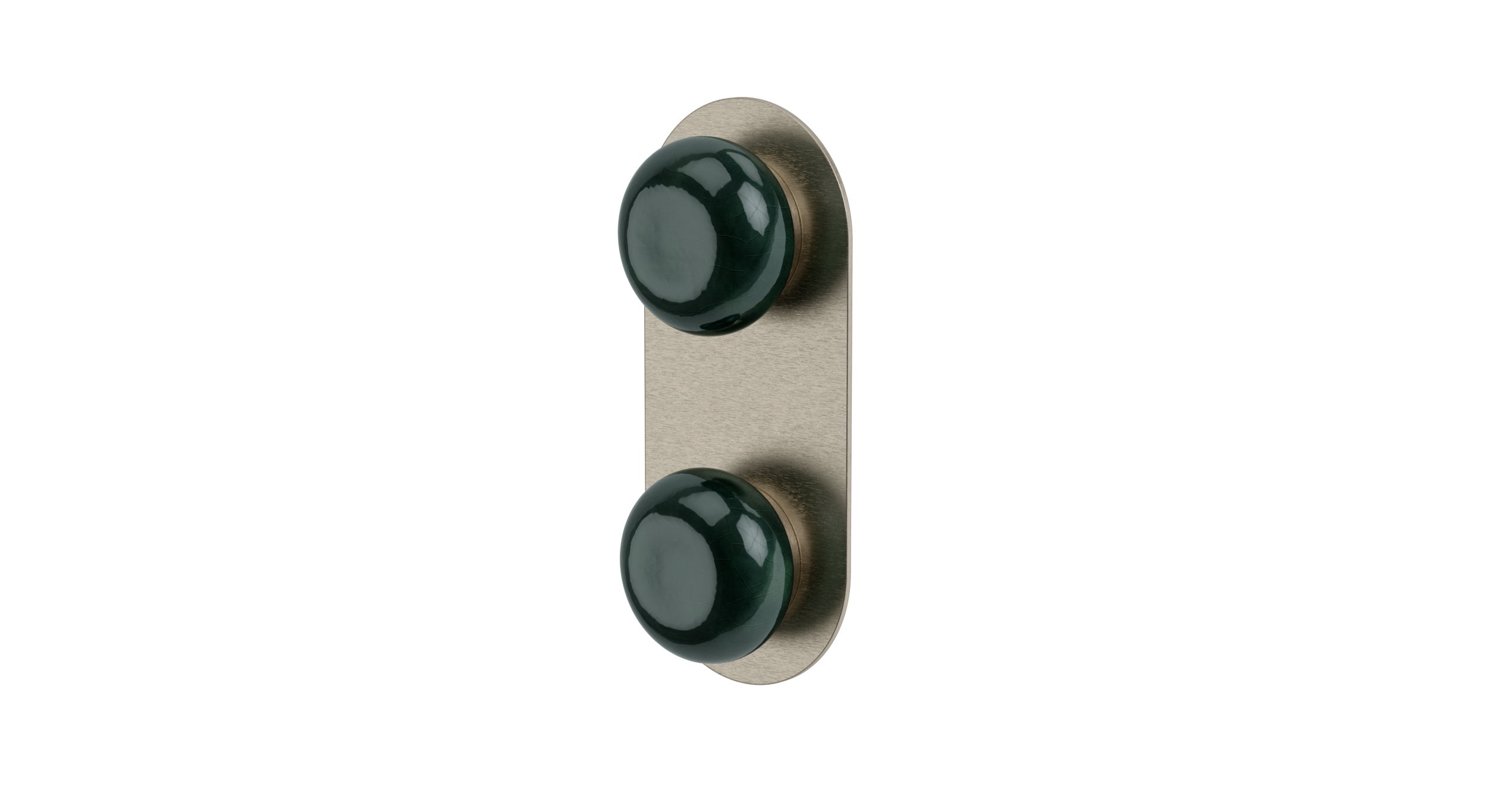 Foundry Two Handle Wall Mount Shower Trim with Pebble Ceramic Knob Handles in Satin Nickel