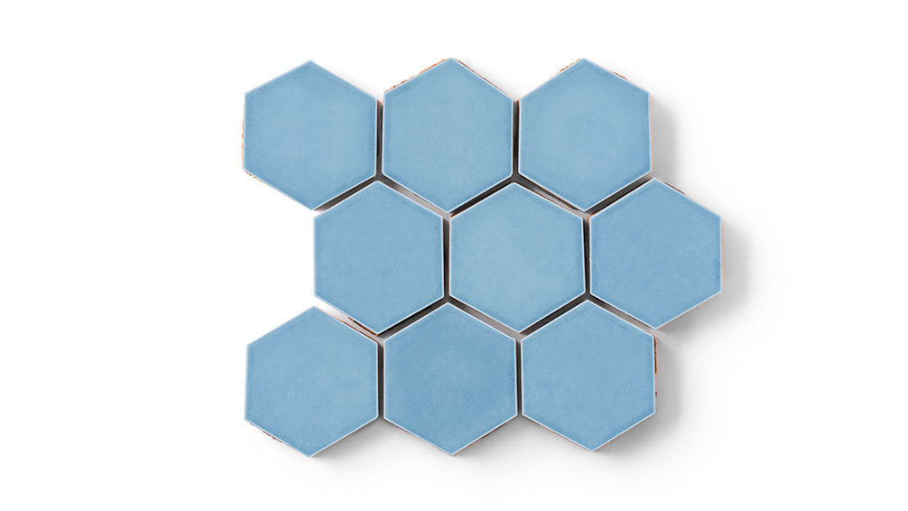 3" Hexagon Sheeted Original Ceramic Mosaic Tile in Caribbean Sea Gloss