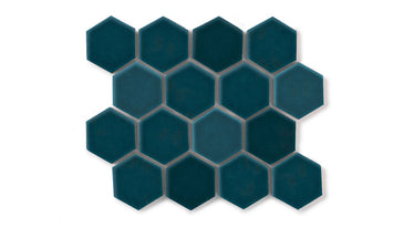 2" Hexagon Sheeted Original Ceramic Mosaic Tile in Caspian Sea Gloss