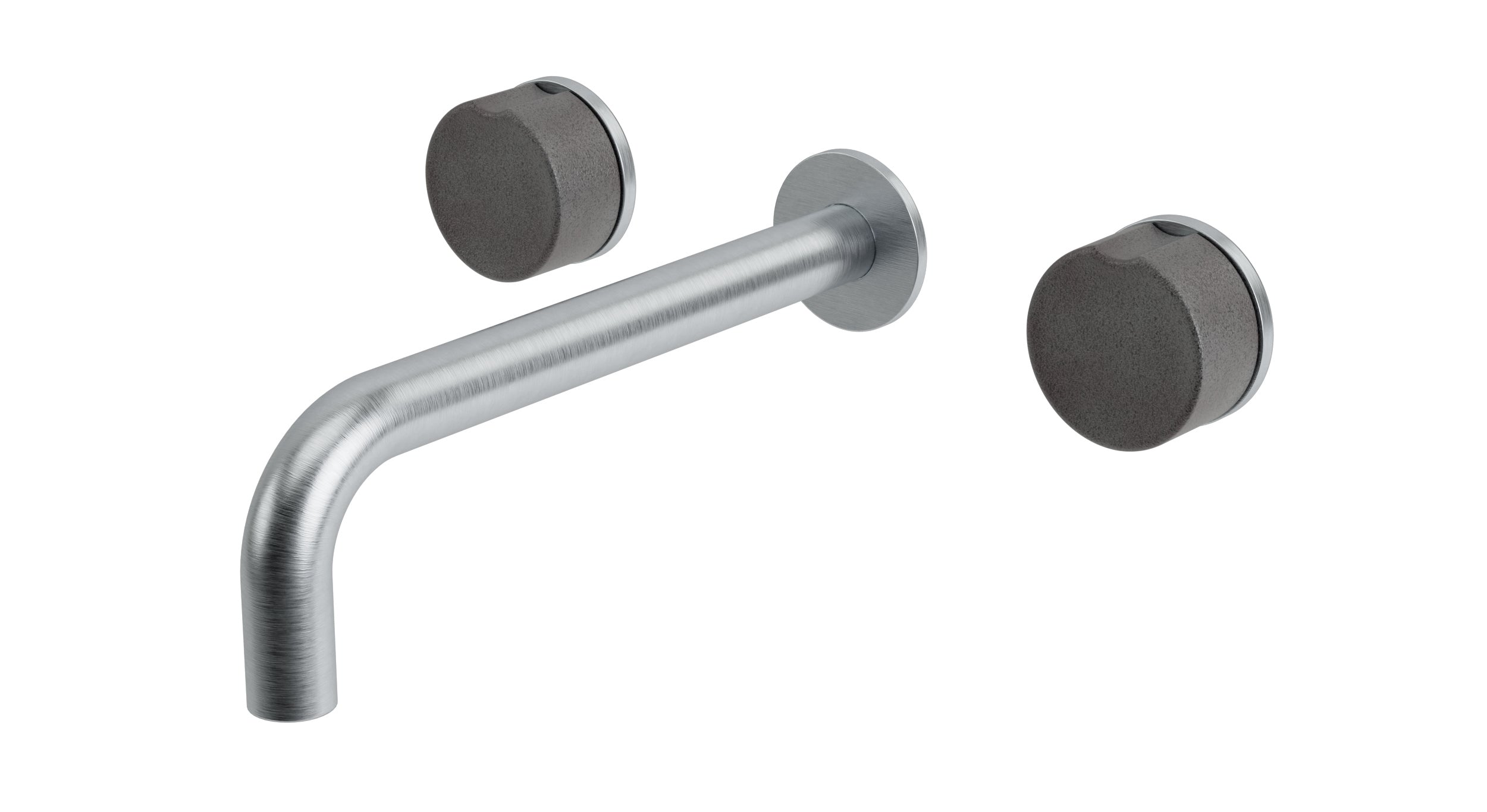 Foundry Two Handle Wall Mount 7.5" Lavatory Faucet with Groove Ceramic Knob Handles in Satin Chrome