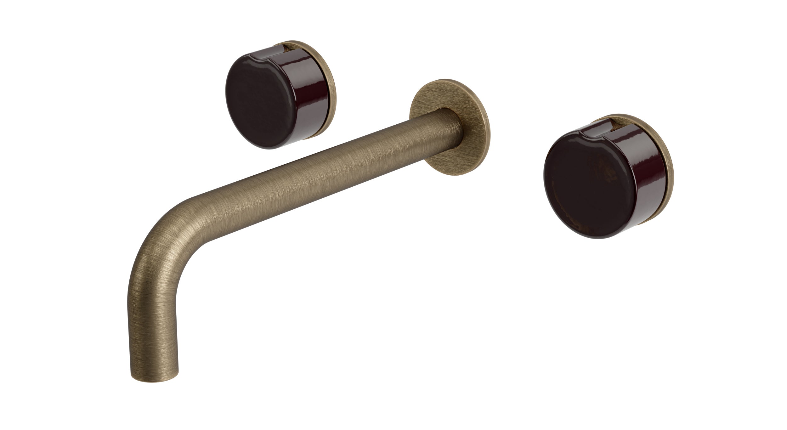 Foundry Two Handle Wall Mount 7.5" Lavatory Faucet with Groove Ceramic Knob Handles in Antique Brass